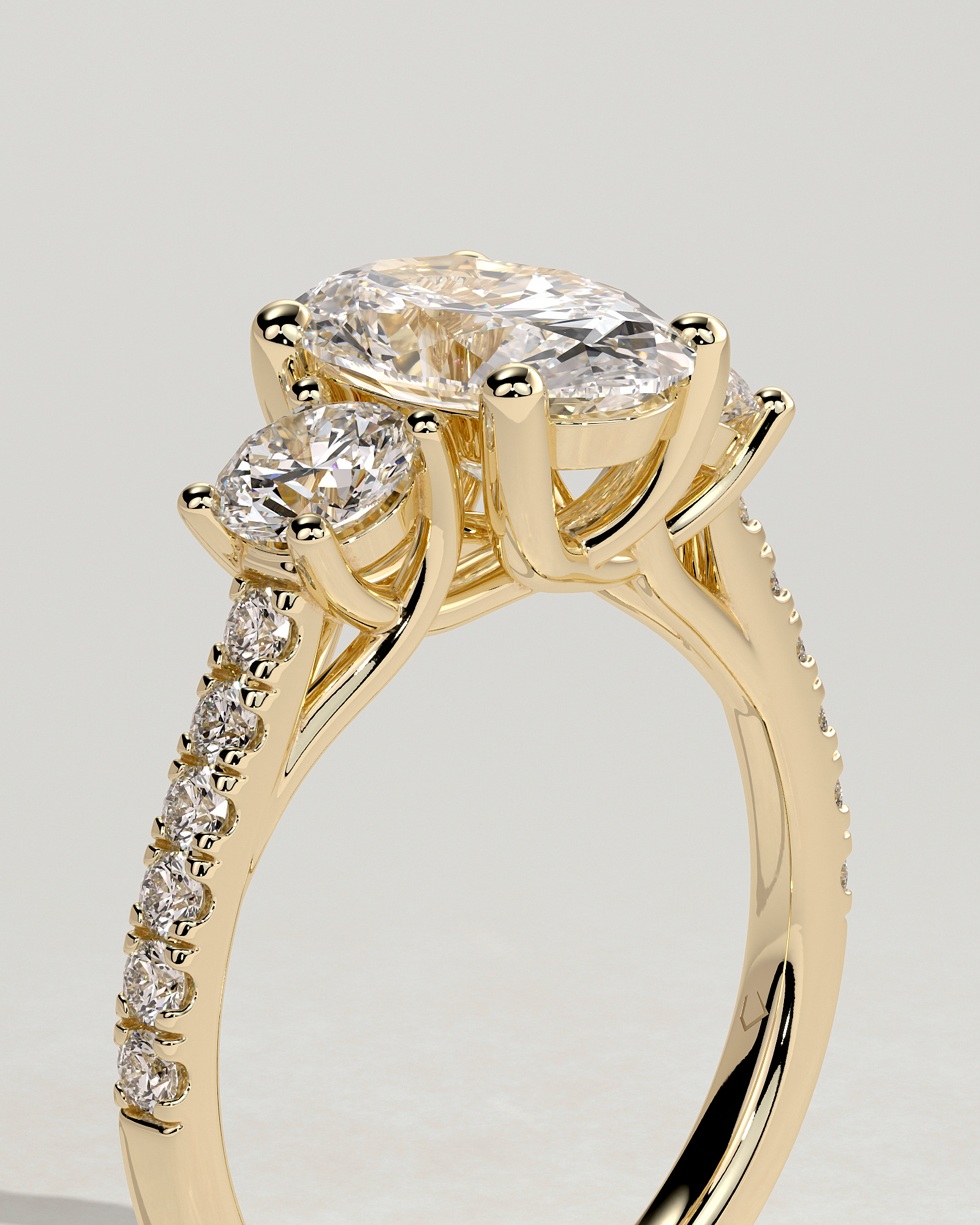 Aviana - 4 Claw Oval Trilogy with Pav - 18k Yellow Gold