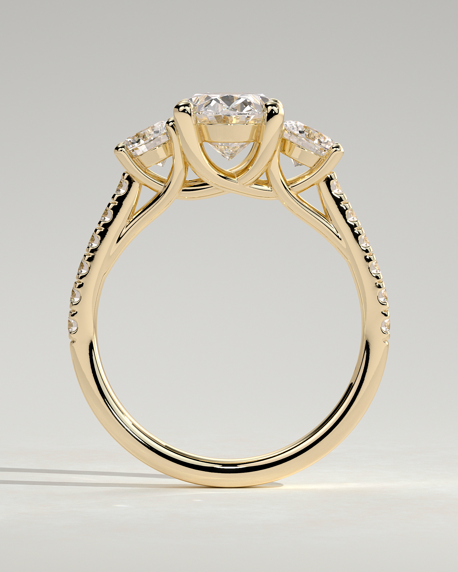 Aviana - 4 Claw Oval Trilogy with Pav - 18k Yellow Gold