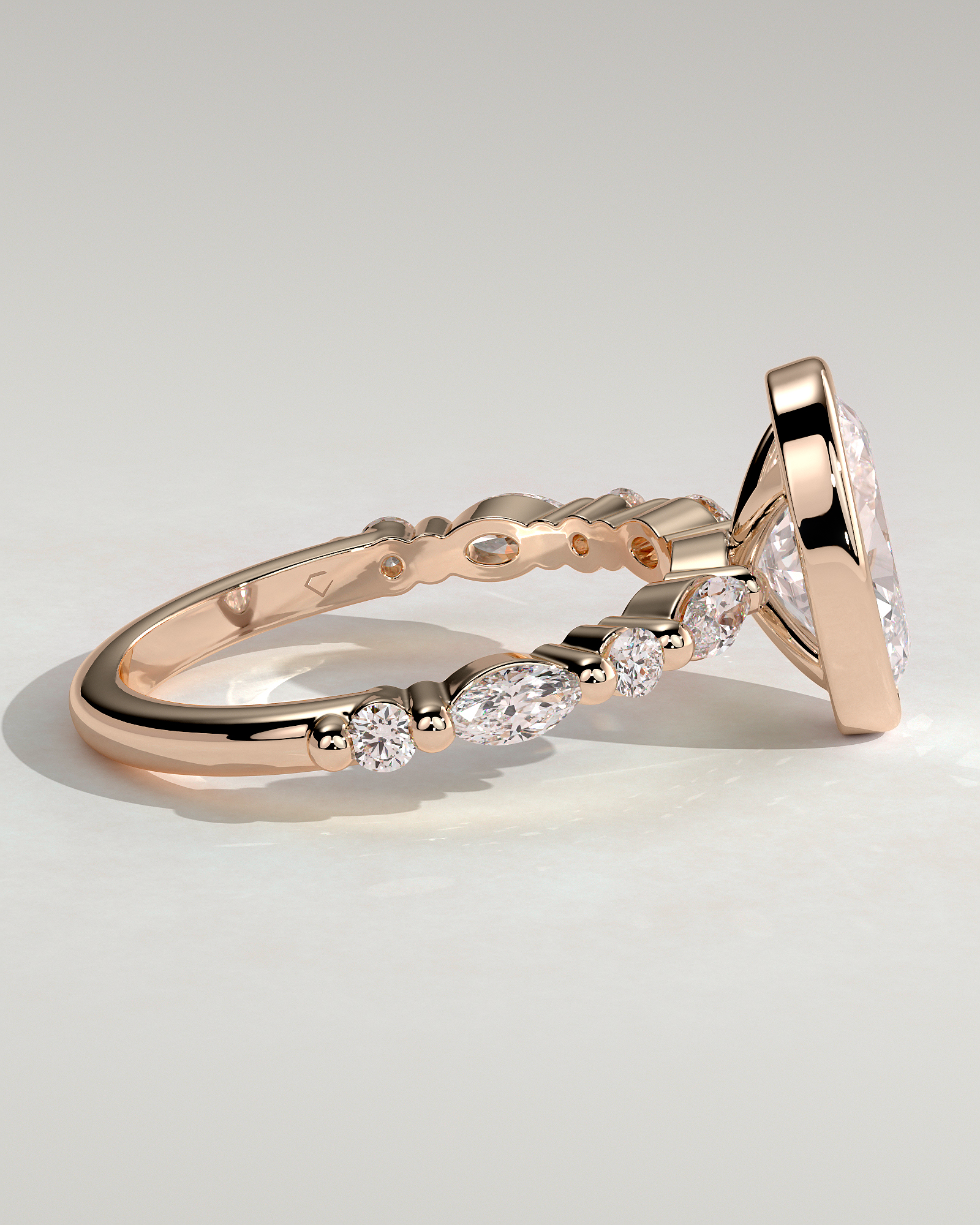 Aylin - Bezel Set Oval with Accent Stones - 18k Rose Gold