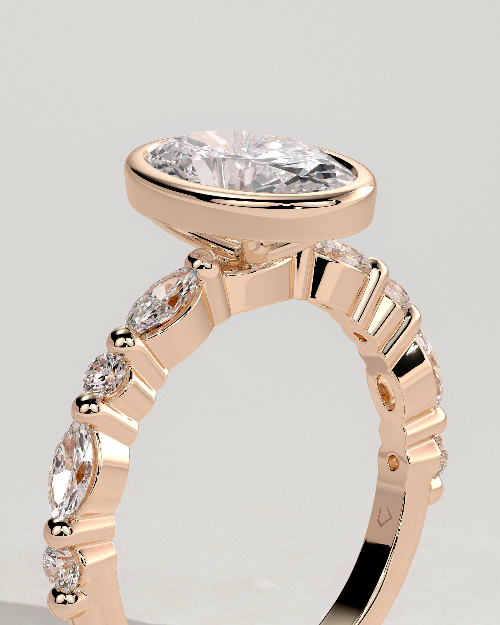 Aylin - Bezel Set Oval with Accent Stones - 18k Rose Gold