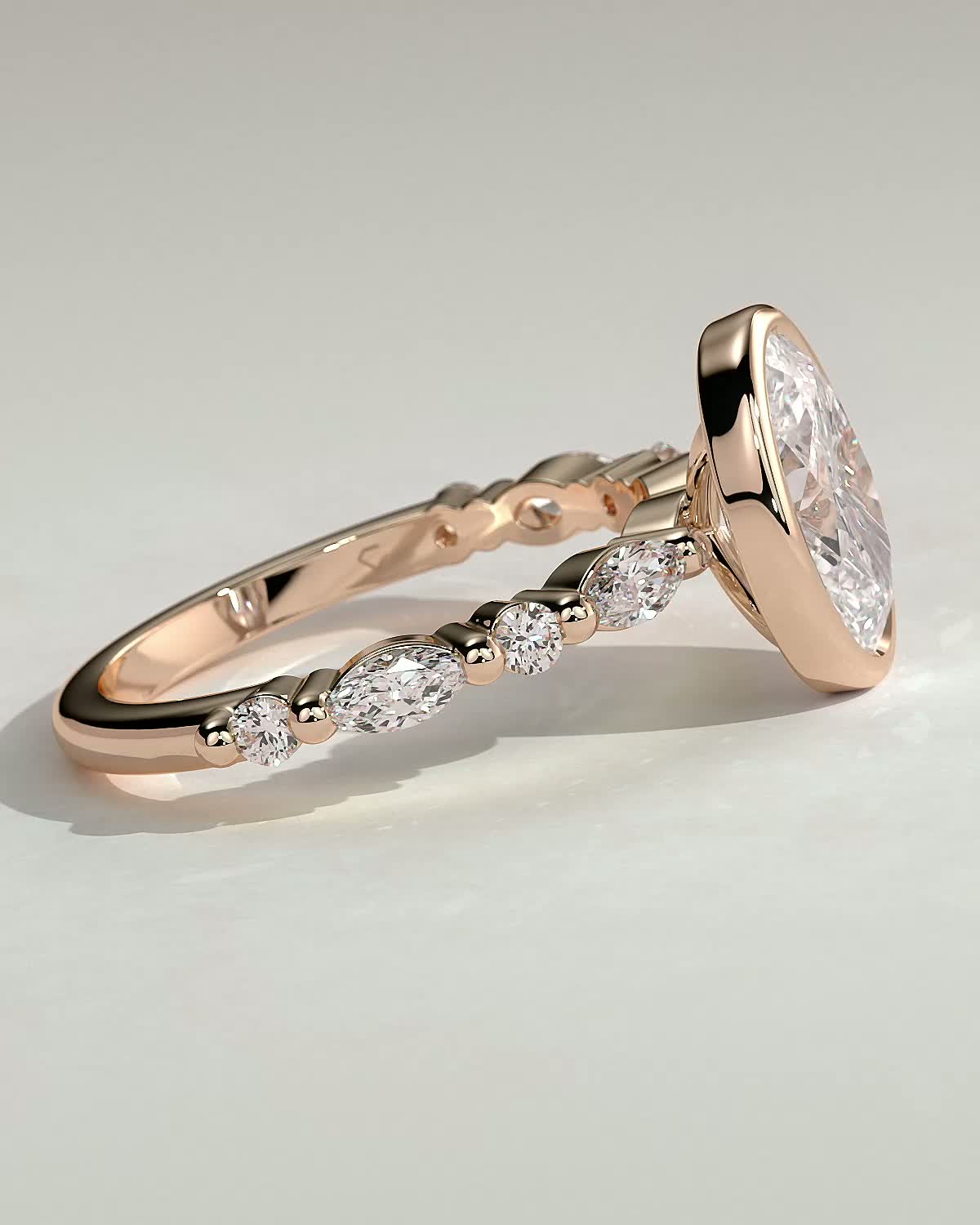 Aylin - Bezel Set Oval with Accent Stones - 18k Rose Gold