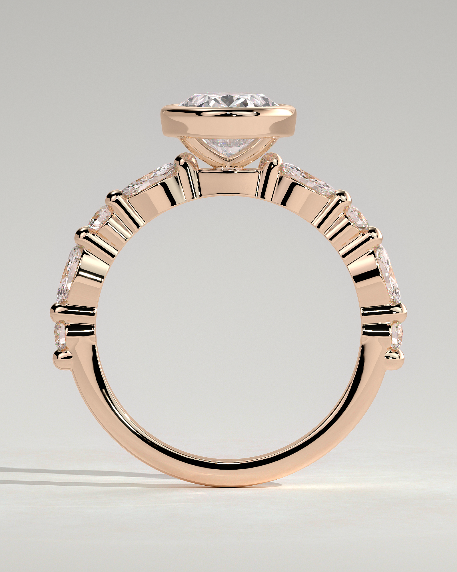Aylin - Bezel Set Oval with Accent Stones - 18k Rose Gold