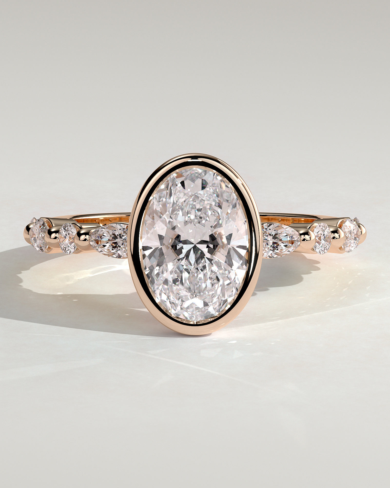 Aylin - Bezel Set Oval with Accent Stones - 18k Rose Gold