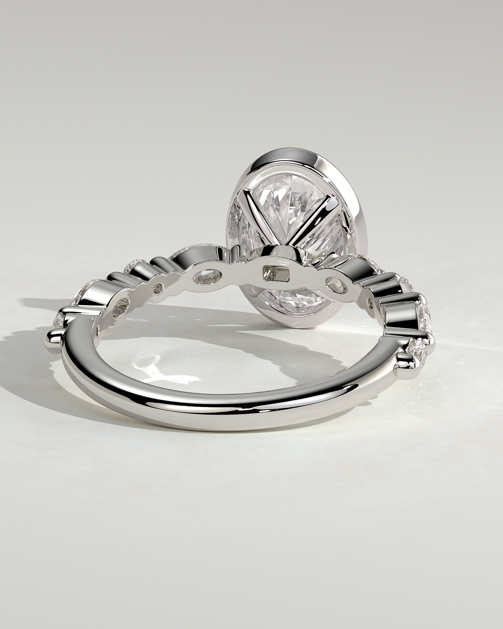 Aylin - Bezel Set Oval with Accent Stones - 18k White Gold