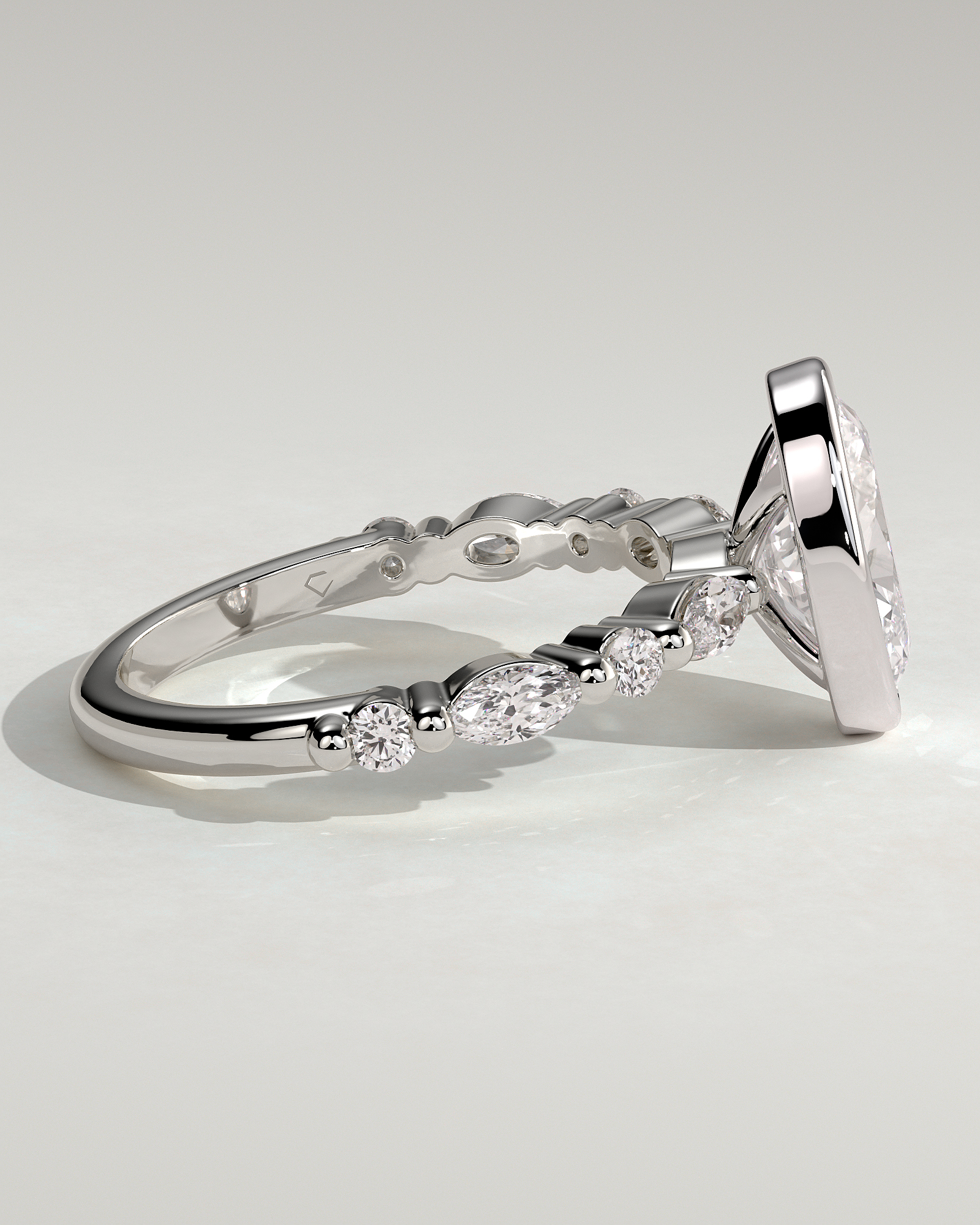 Aylin - Bezel Set Oval with Accent Stones - 18k White Gold