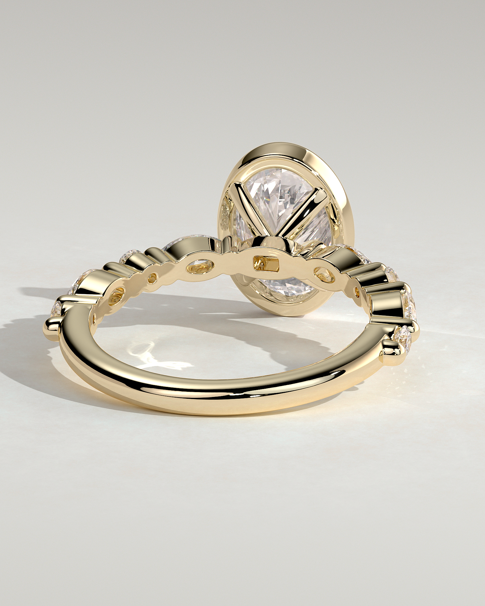 Aylin - Bezel Set Oval with Accent Stones - 18k Yellow Gold