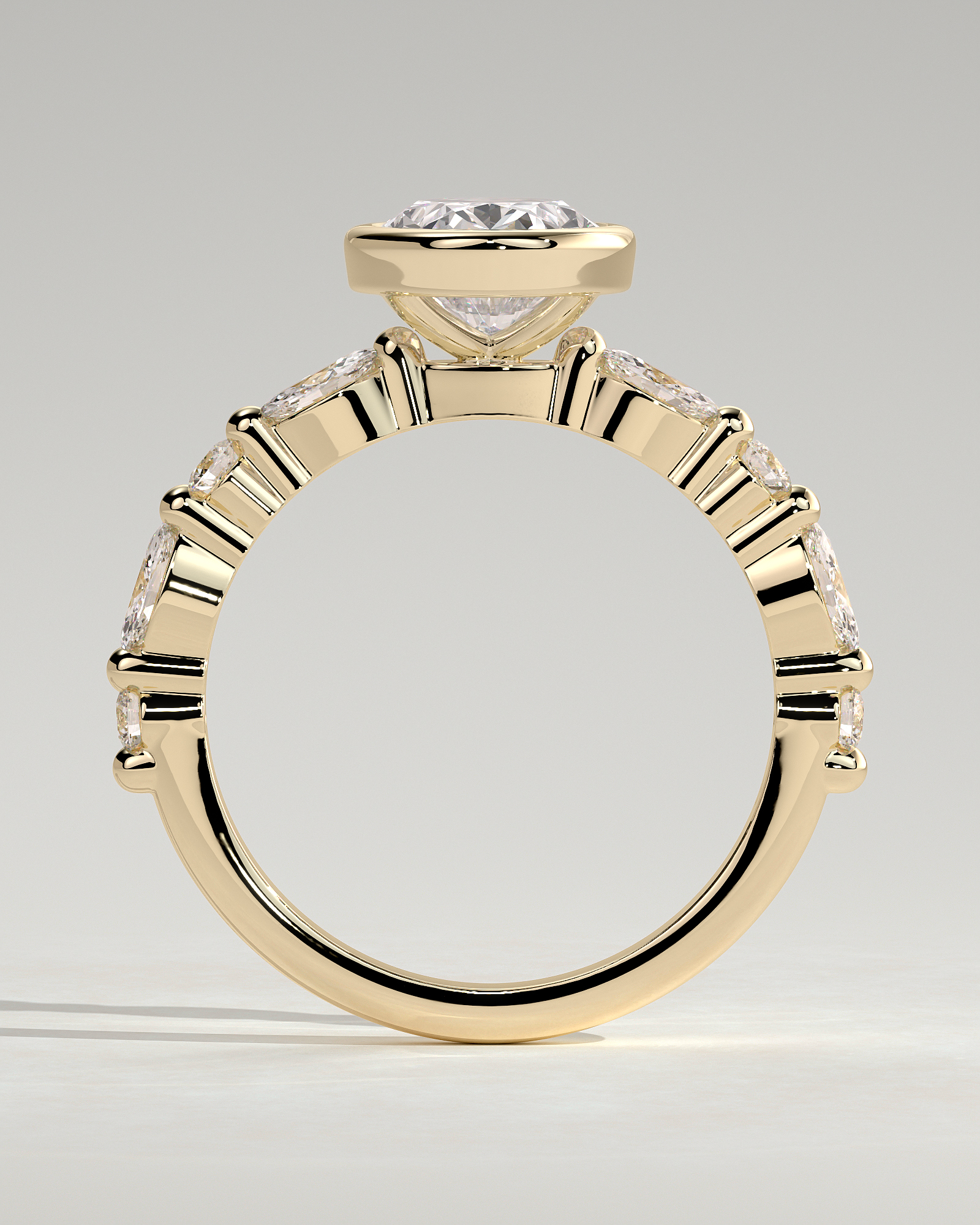 Aylin - Bezel Set Oval with Accent Stones - 18k Yellow Gold