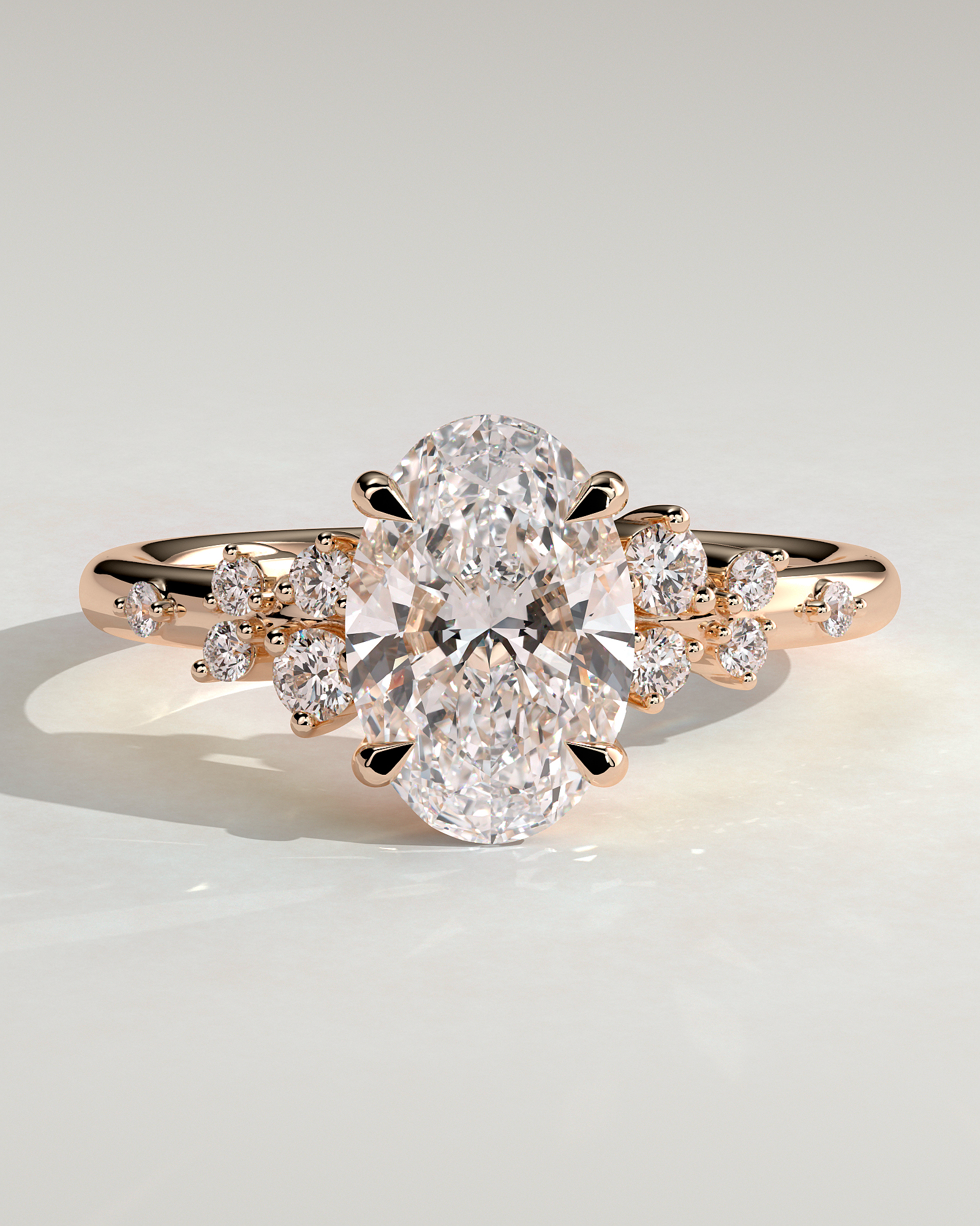 Bella  Oval Solitaire with Accent Stones - 18k Rose Gold