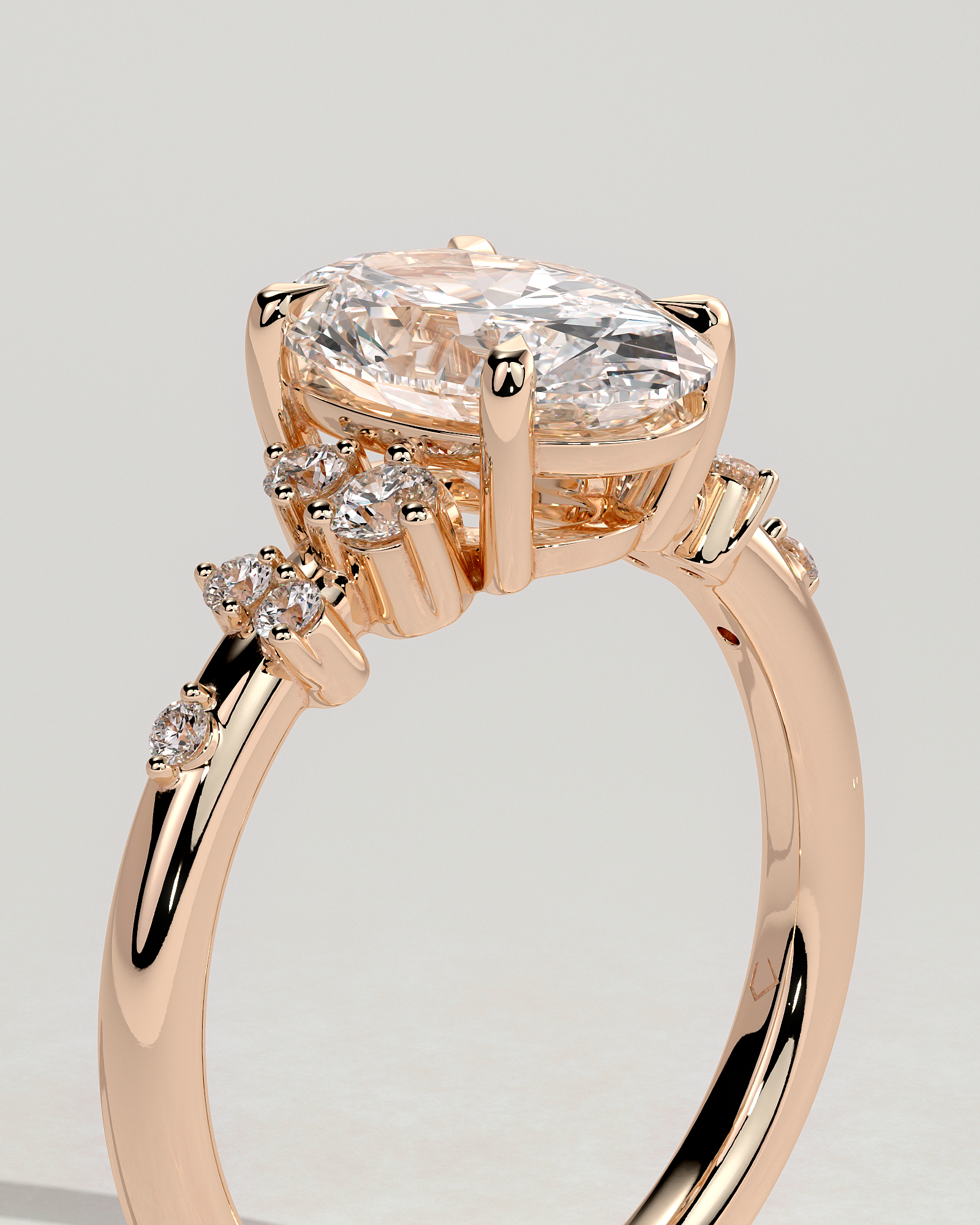 Bella  Oval Solitaire with Accent Stones - 18k Rose Gold