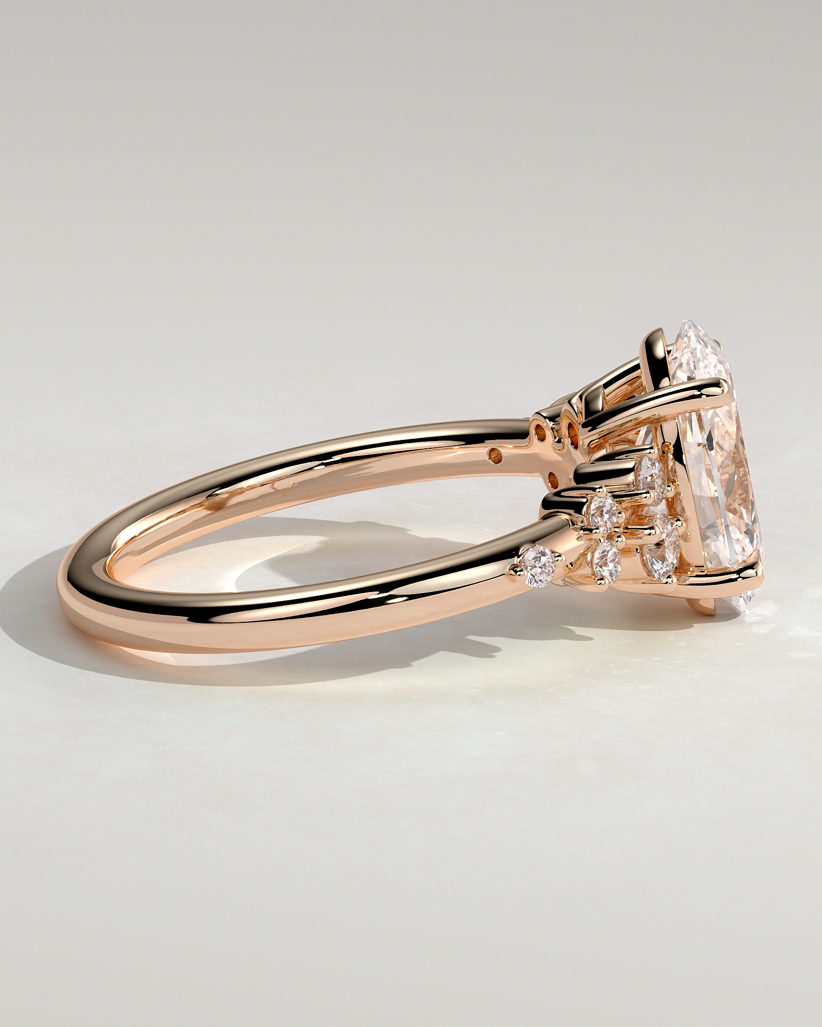 Bella  Oval Solitaire with Accent Stones - 18k Rose Gold