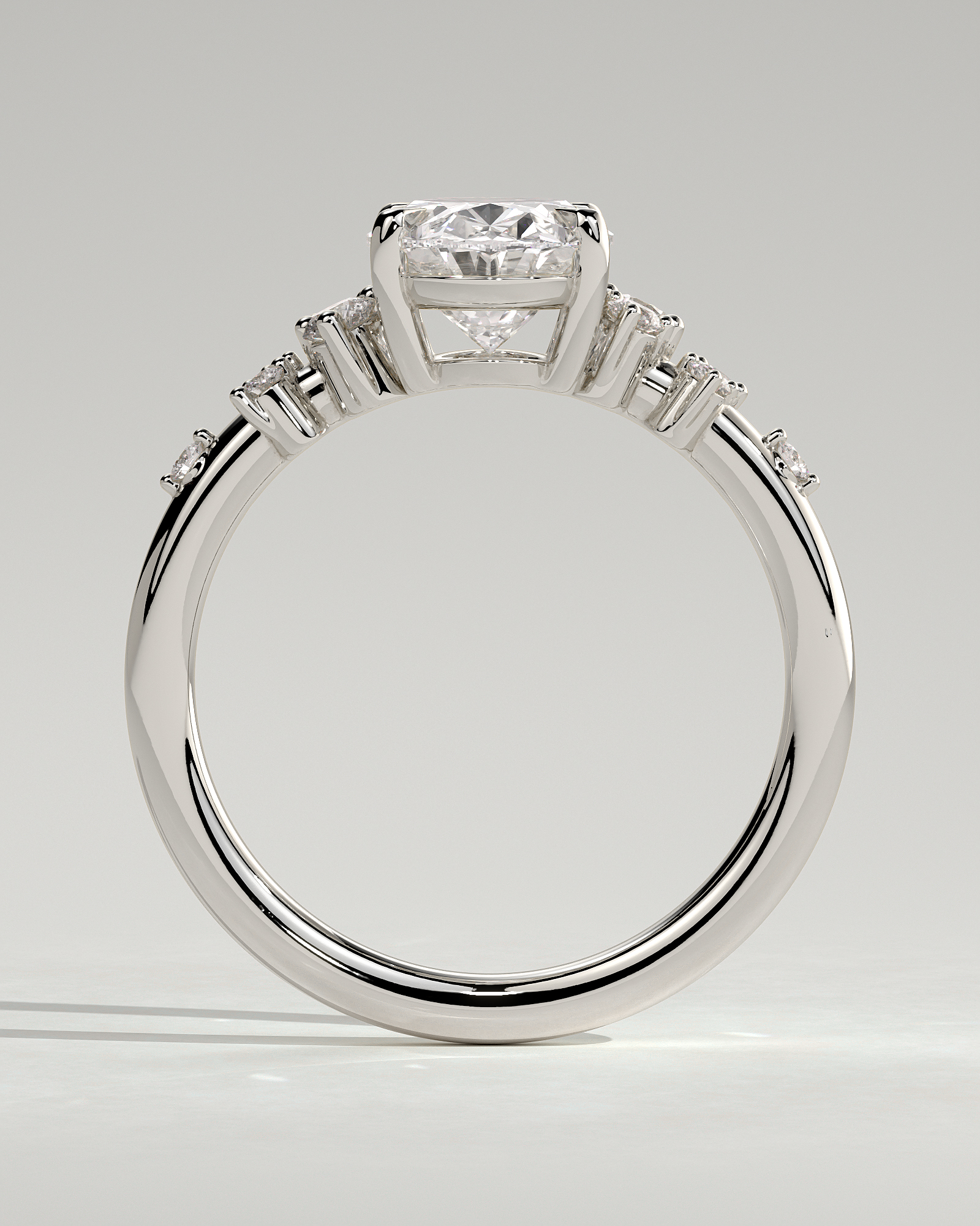 Bella  Oval Solitaire with Accent Stones - 18k White Gold