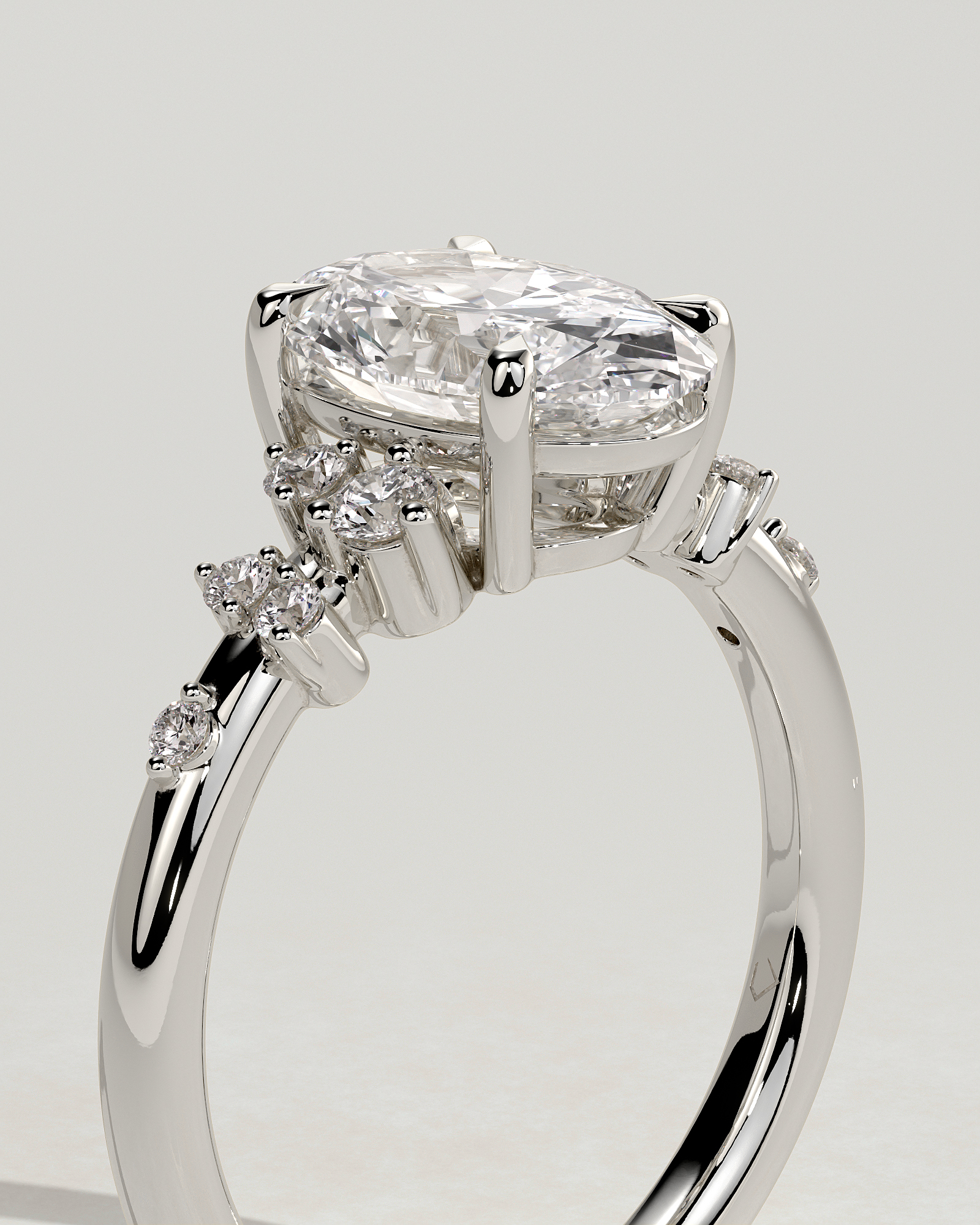 Bella  Oval Solitaire with Accent Stones - 18k White Gold