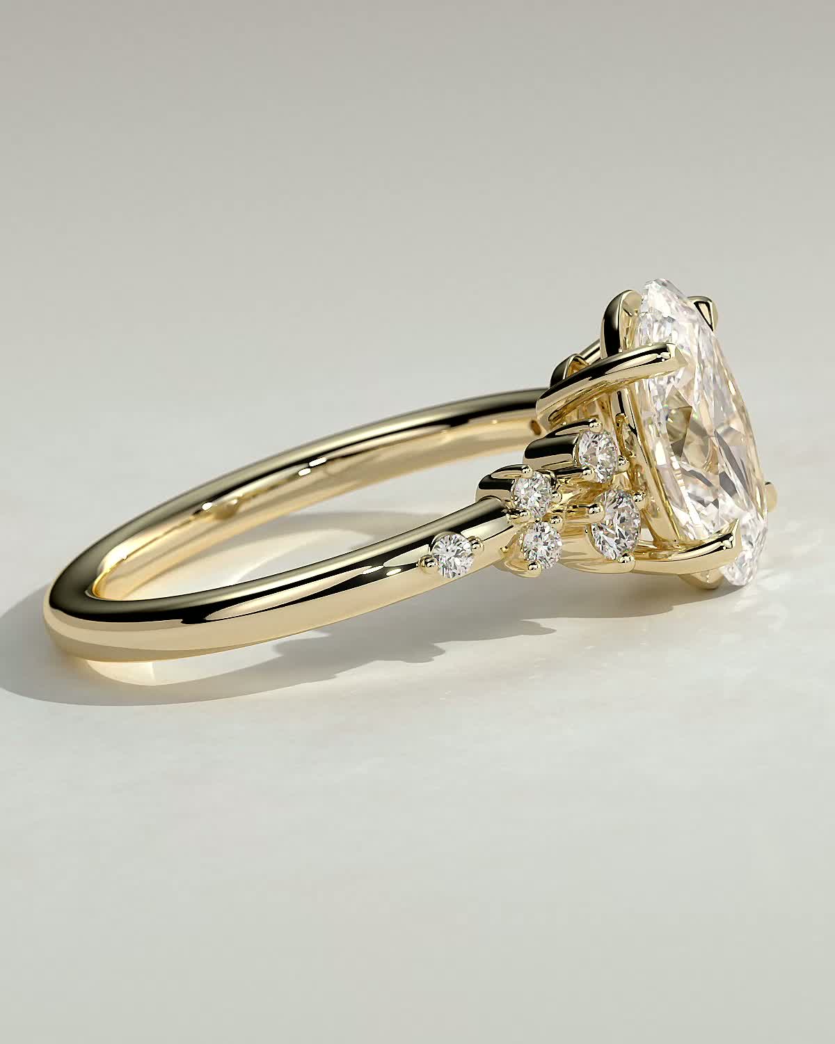 Bella  Oval Solitaire with Accent Stones - 18k Yellow Gold