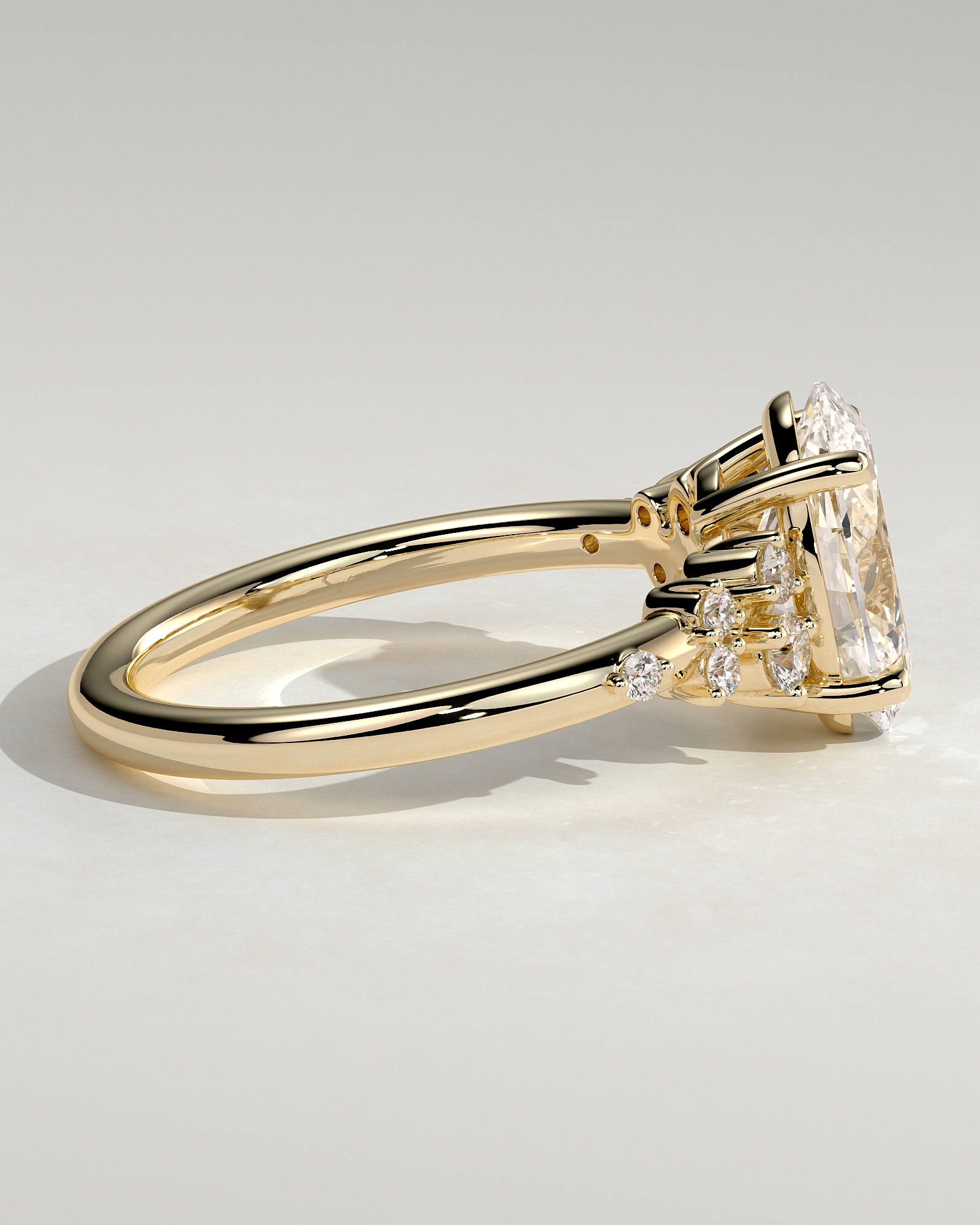 Bella  Oval Solitaire with Accent Stones - 18k Yellow Gold