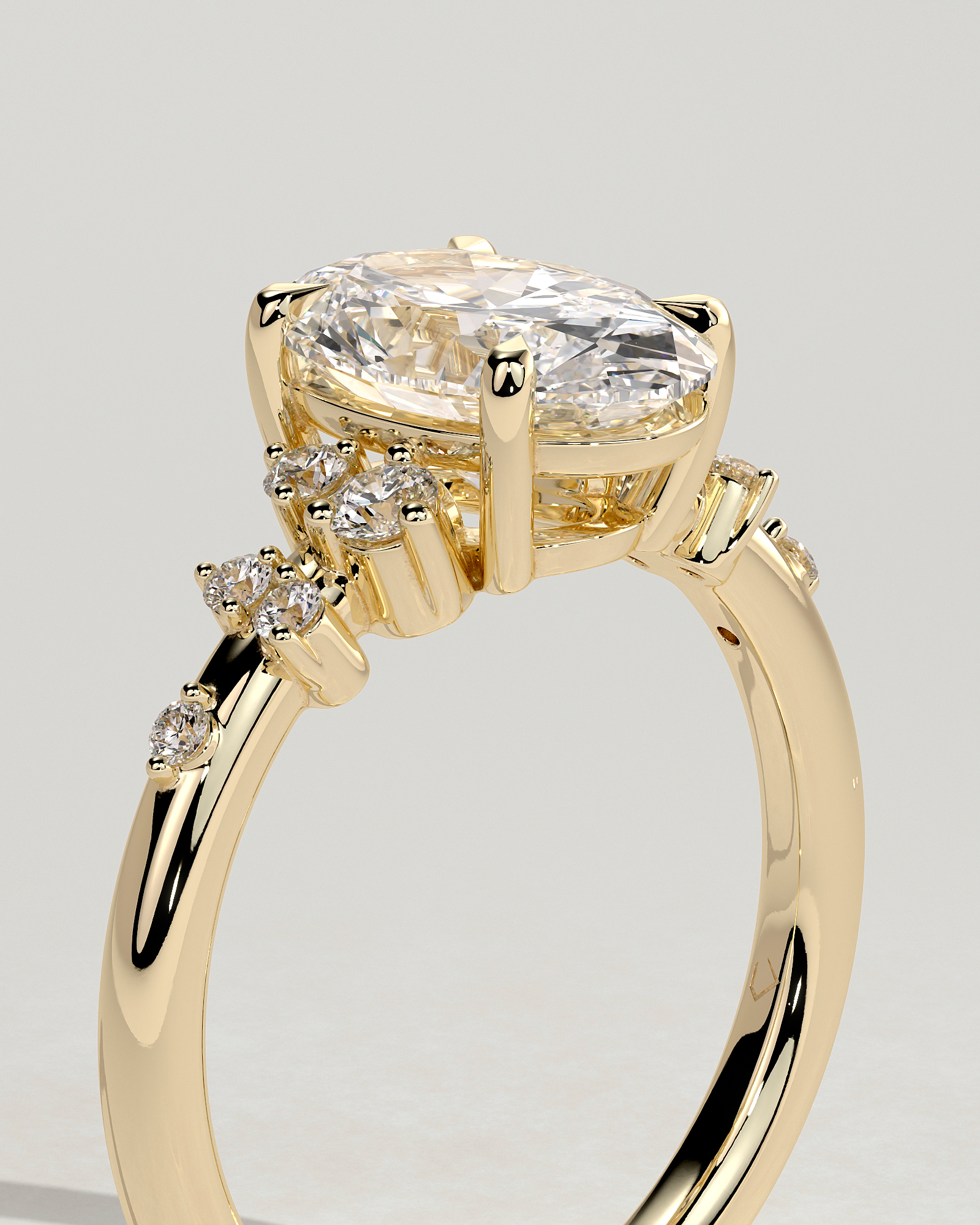 Bella  Oval Solitaire with Accent Stones - 18k Yellow Gold
