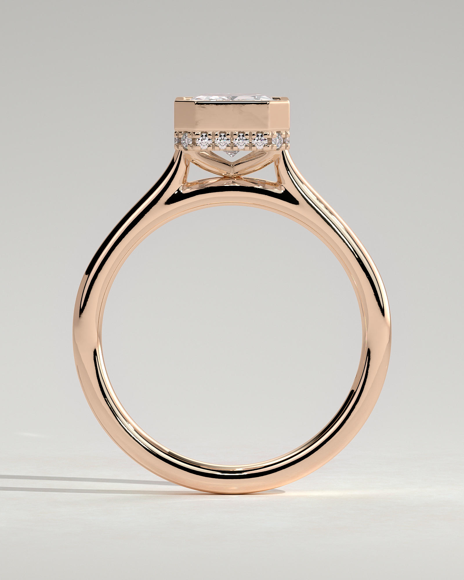 Bennie - Radiant Bezel Cathedral Solitaire with Hidden Halo - 18k Rose Gold