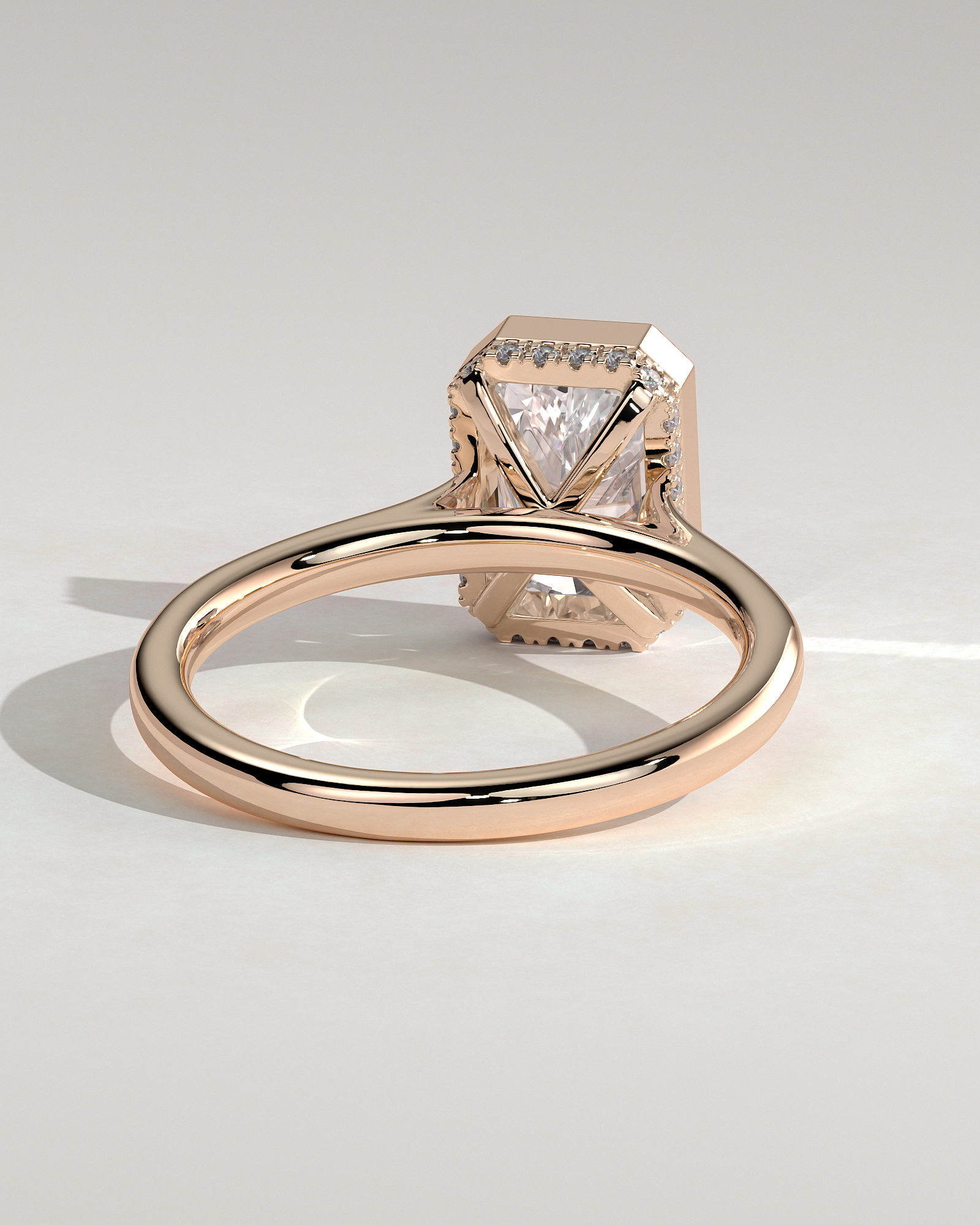 Bennie - Radiant Bezel Cathedral Solitaire with Hidden Halo - 18k Rose Gold