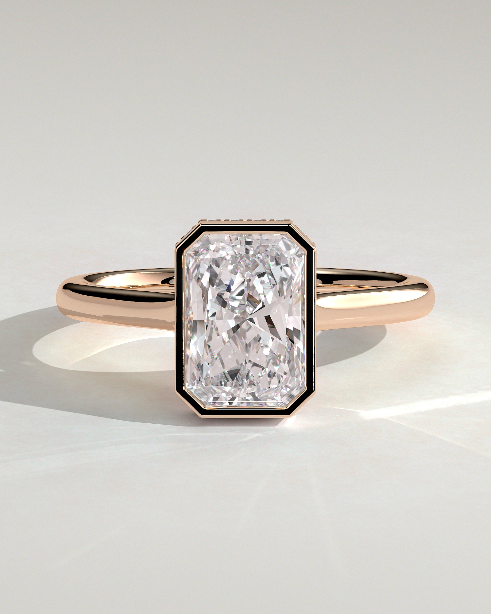 Bennie - Radiant Bezel Cathedral Solitaire with Hidden Halo - 18k Rose Gold