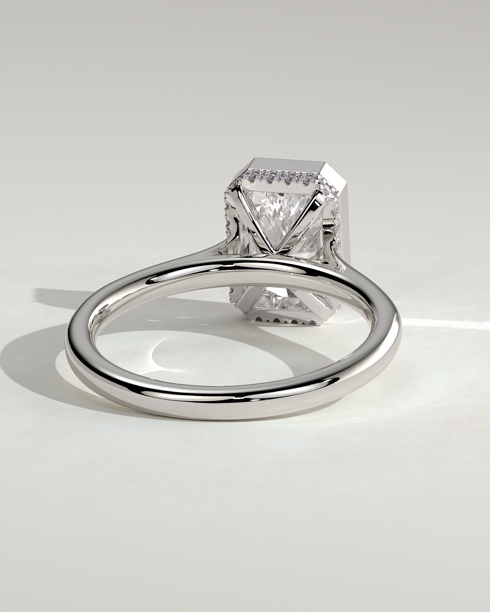 Bennie - Radiant Bezel Cathedral Solitaire with Hidden Halo - 18k White Gold