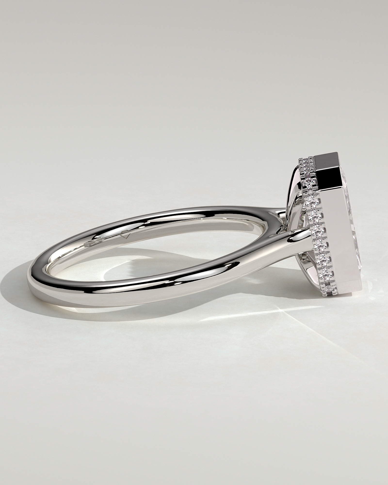 Bennie - Radiant Bezel Cathedral Solitaire with Hidden Halo - 18k White Gold