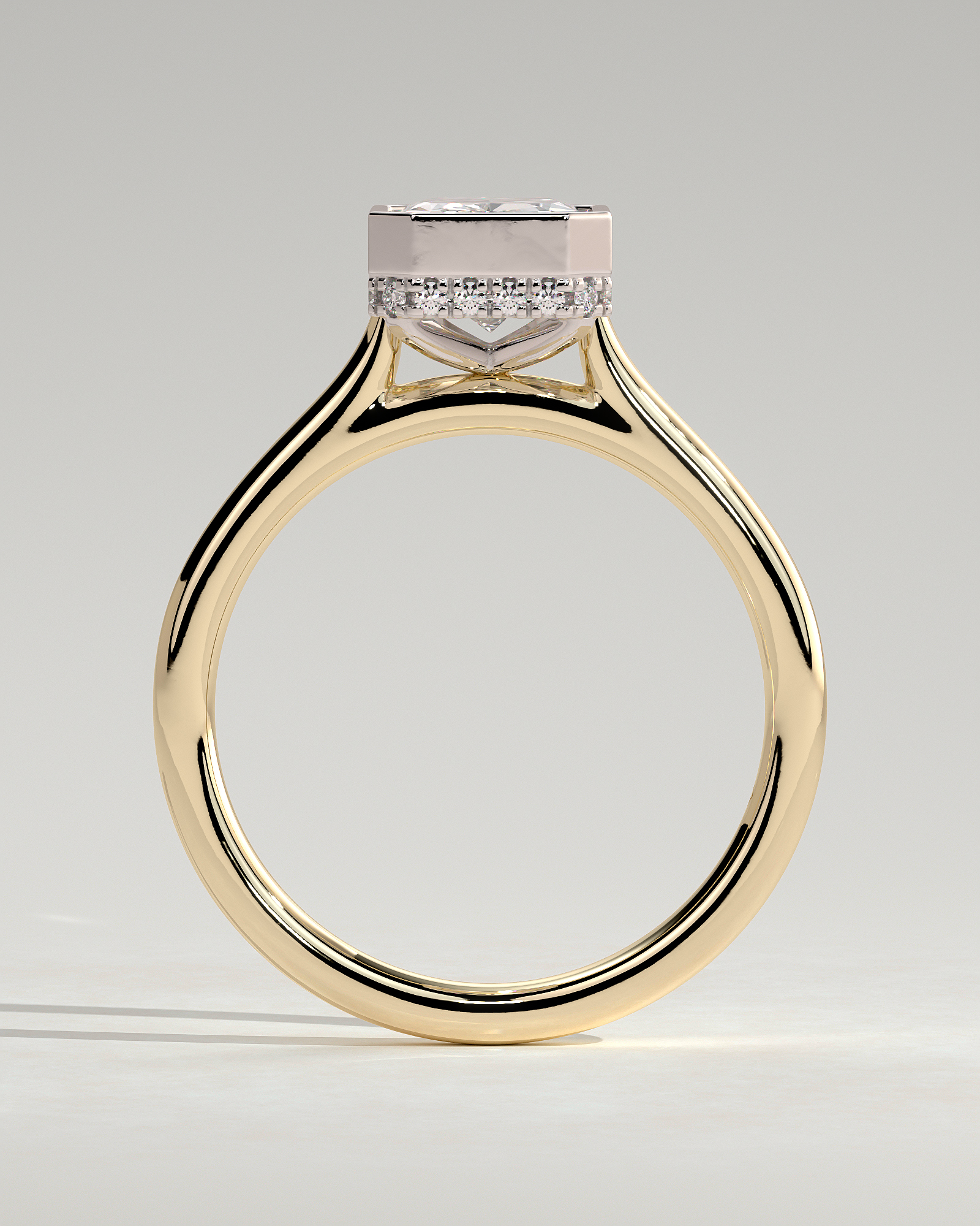 Bennie - Radiant Bezel Cathedral Solitaire with Hidden Halo - 18k Yellow Gold / 18k White Gold