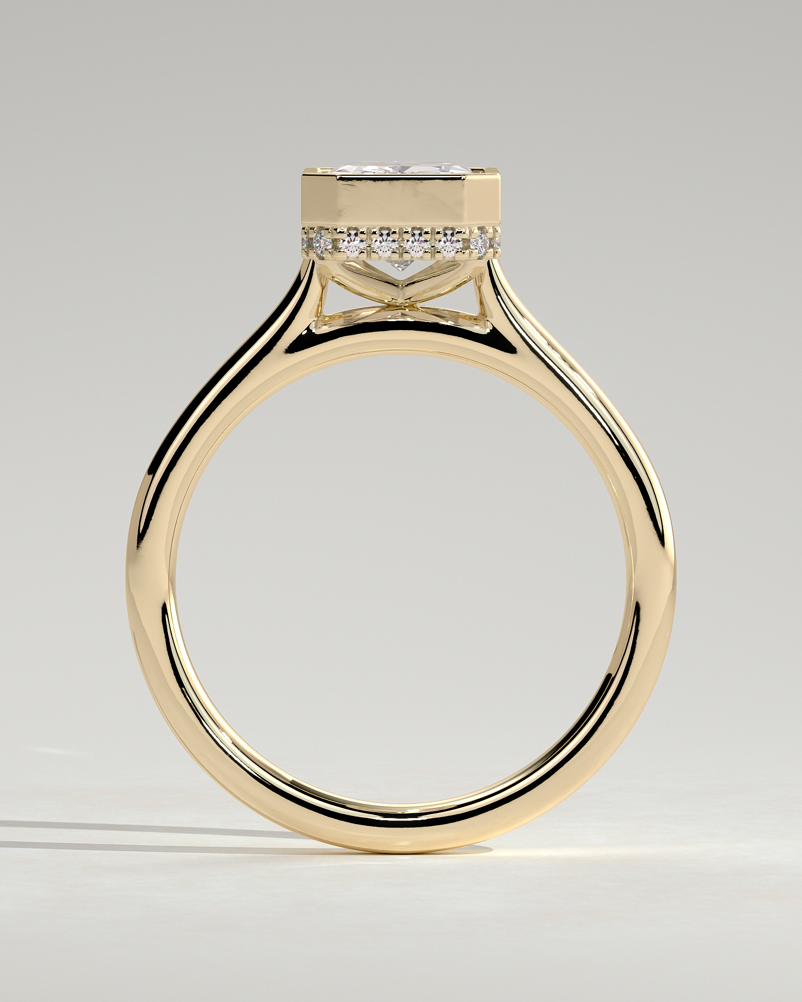 Bennie - Radiant Bezel Cathedral Solitaire with Hidden Halo - 18k Yellow Gold