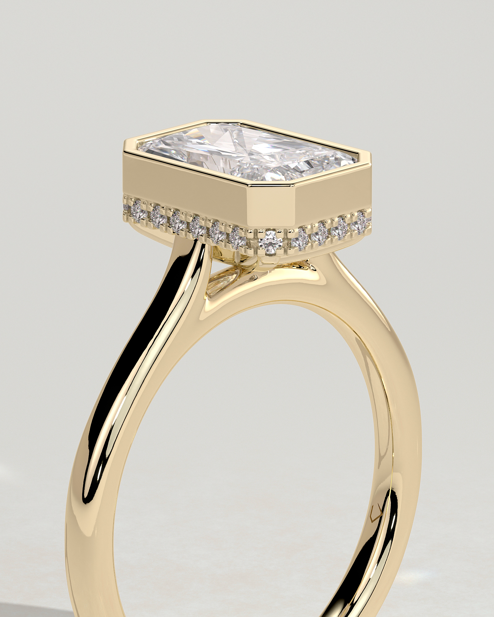 Bennie - Radiant Bezel Cathedral Solitaire with Hidden Halo - 18k Yellow Gold