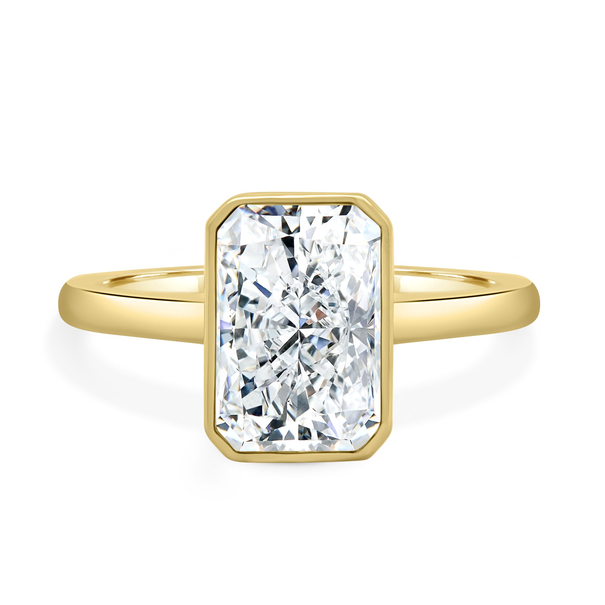 Bennie - Radiant Bezel Cathedral Solitaire with Hidden Halo - 18k Yellow Gold