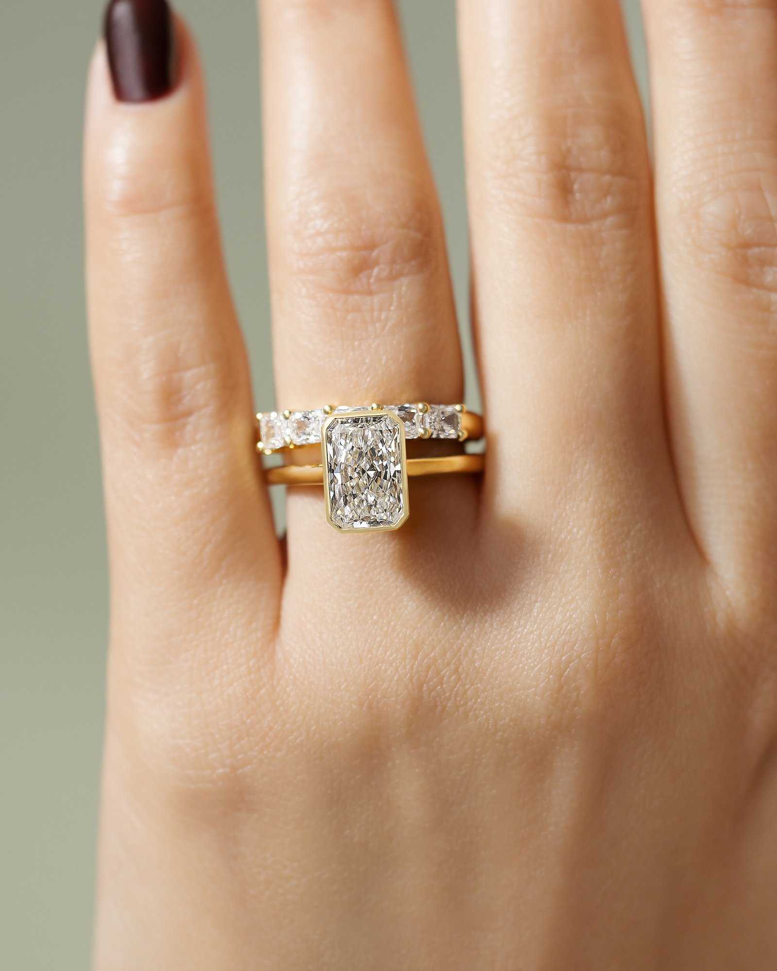 Bennie - Radiant Bezel Cathedral Solitaire with Hidden Halo Lifestyle Image