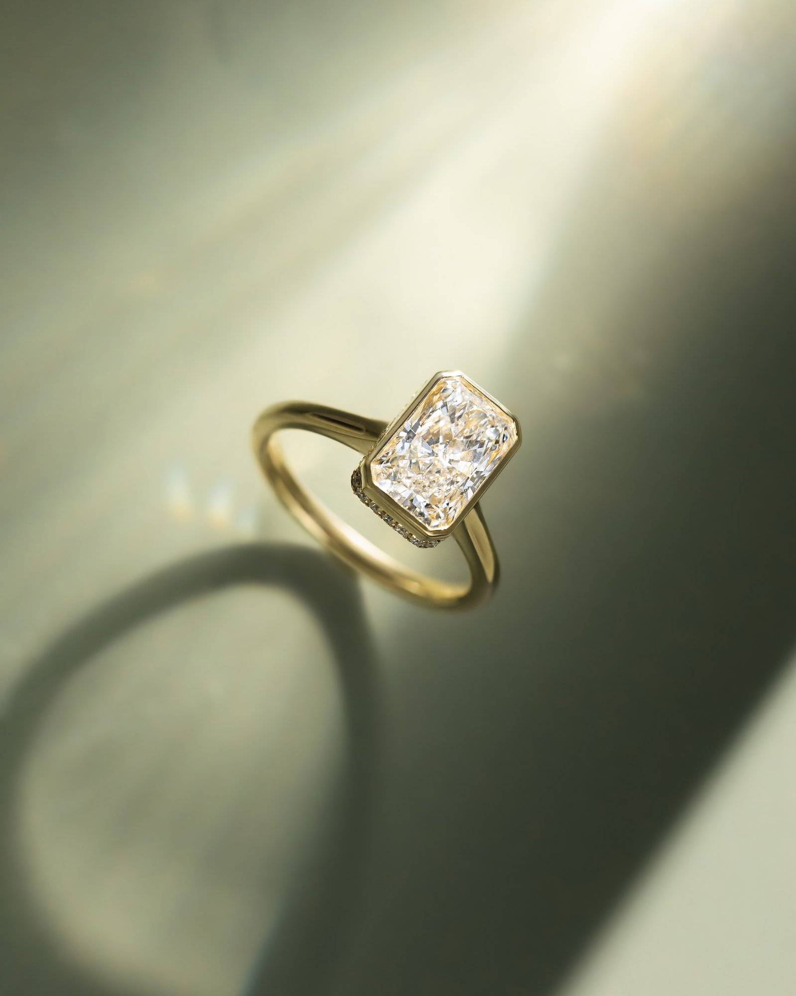 Bennie - Radiant Bezel Cathedral Solitaire with Hidden Halo Lifestyle Image