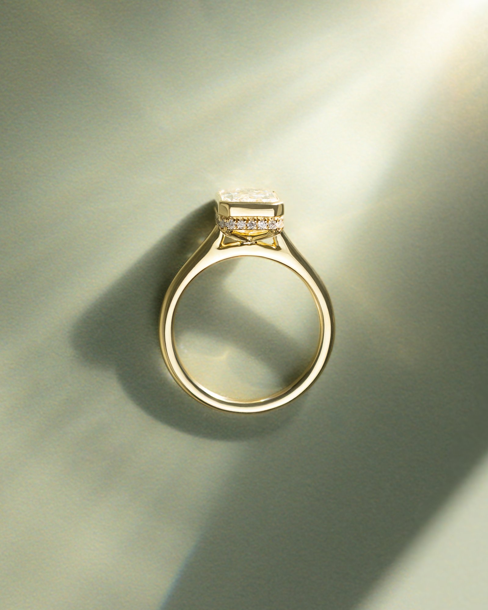 Bennie - Radiant Bezel Cathedral Solitaire with Hidden Halo Lifestyle Image