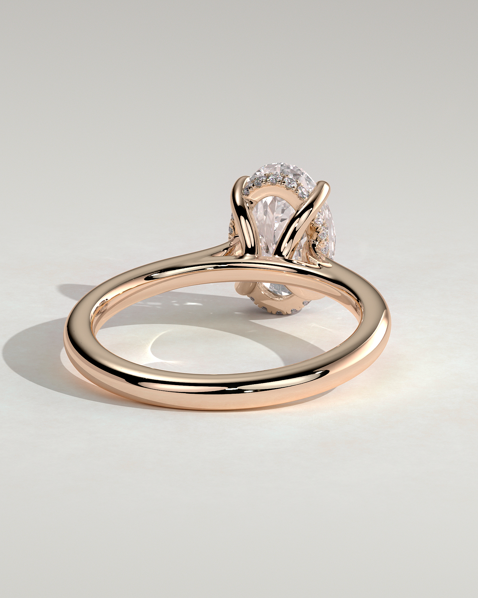 Bethany - Oval 4 Claw Solitaire with Hidden Halo, Tapered Band and Cathedral Setting Engagement Ring - 18k Rose Gold