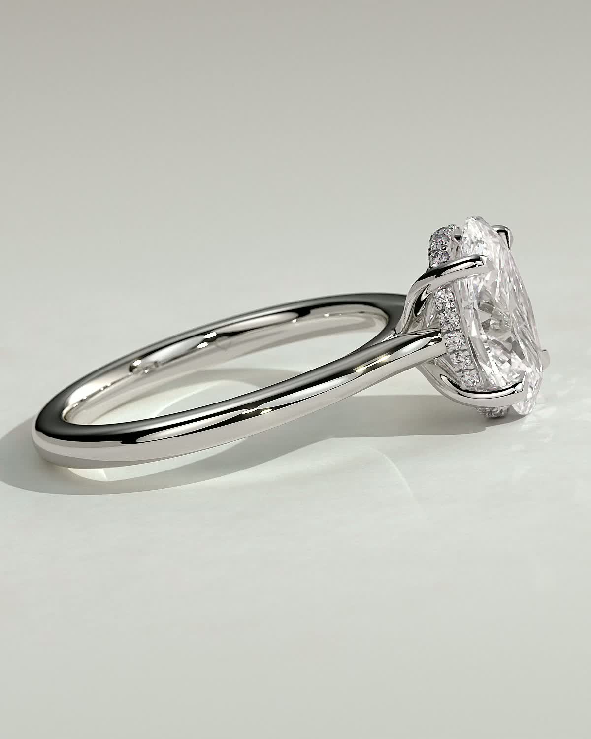 Bethany  Oval Solitaire with Hidden Halo - 18k White Gold