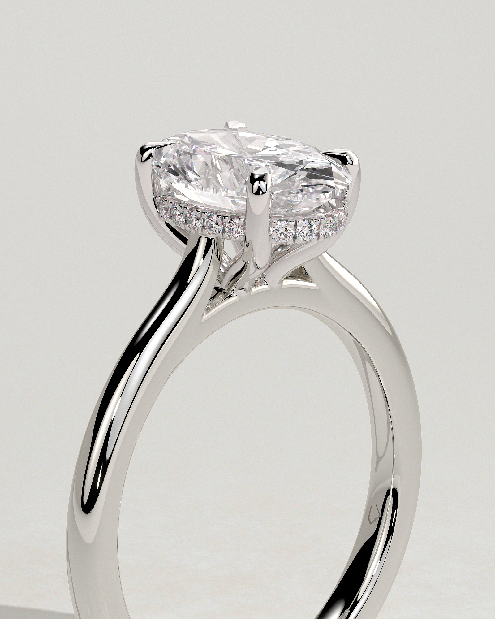 Bethany  Oval Solitaire with Hidden Halo - 18k White Gold