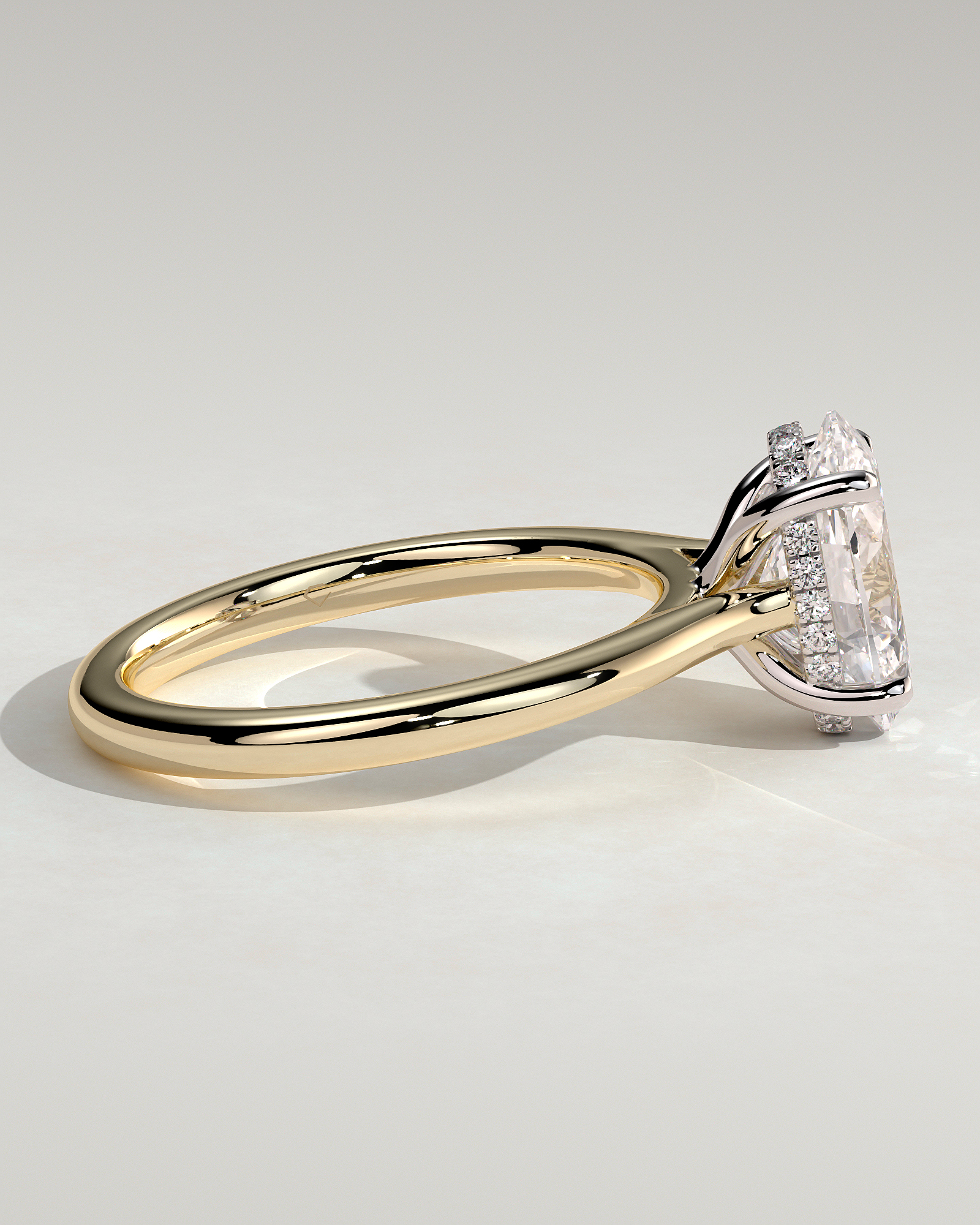 Bethany  Oval Solitaire with Hidden Halo - 18k Yellow Gold / 18k White Gold