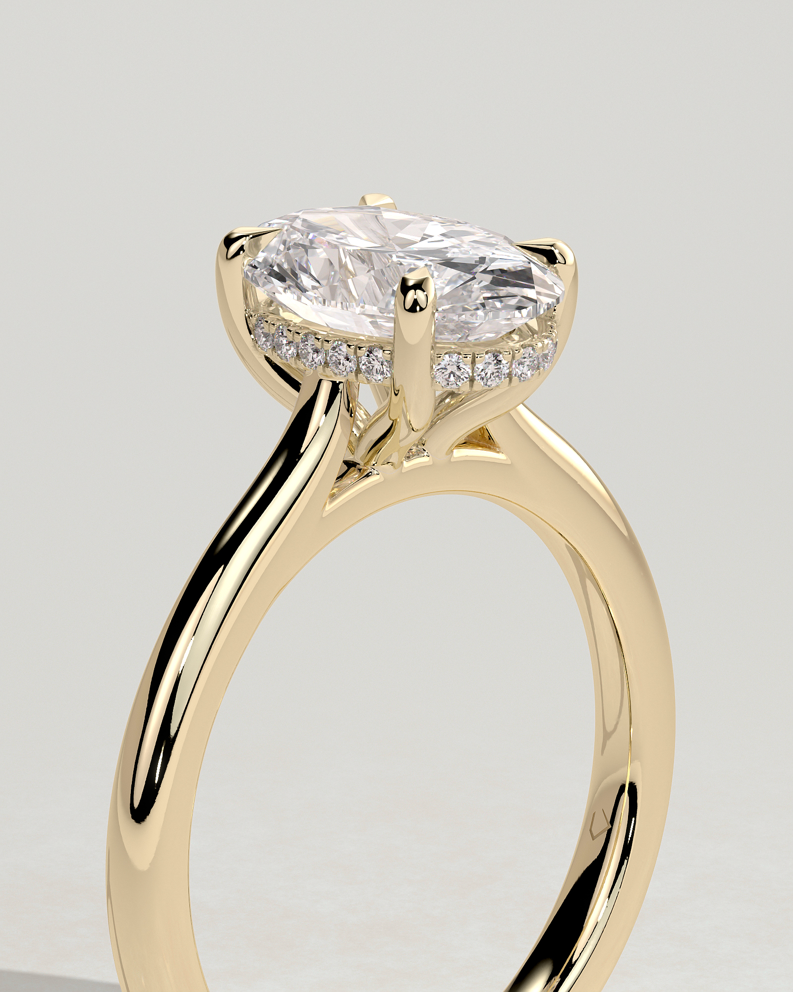 Bethany  Oval Solitaire with Hidden Halo - 18k Yellow Gold