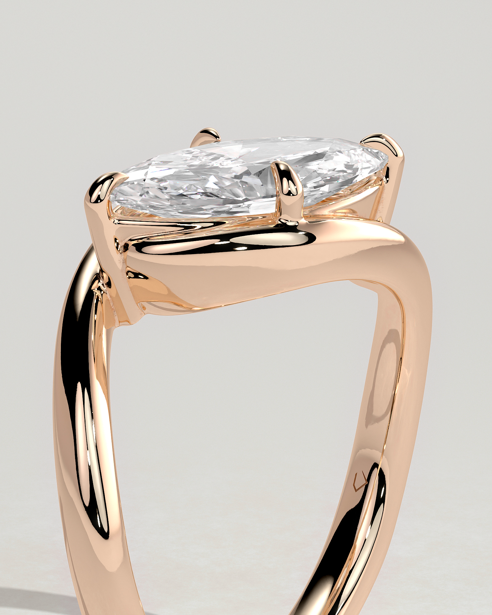 Marquise 4 Claw Solitaire with Bypass Band and East West Setting Engagement Ring - 18k Rose Gold