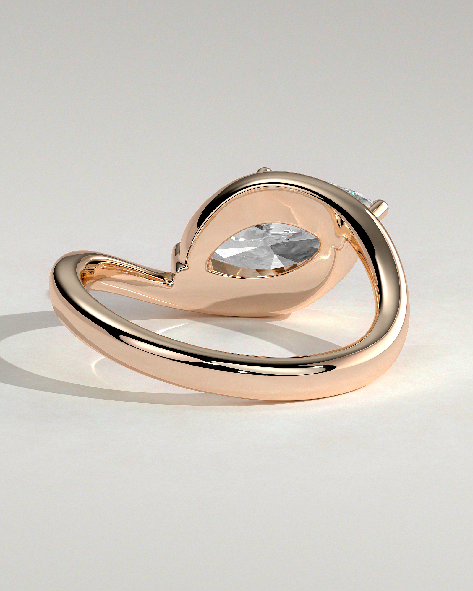Marquise 4 Claw Solitaire with Bypass Band and East West Setting Engagement Ring - 18k Rose Gold