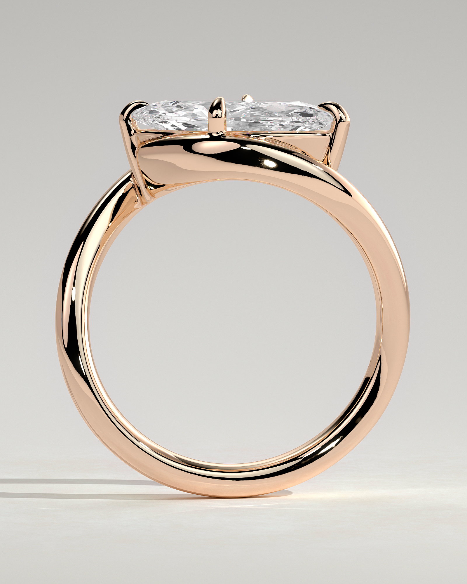 Marquise 4 Claw Solitaire with Bypass Band and East West Setting Engagement Ring - 18k Rose Gold