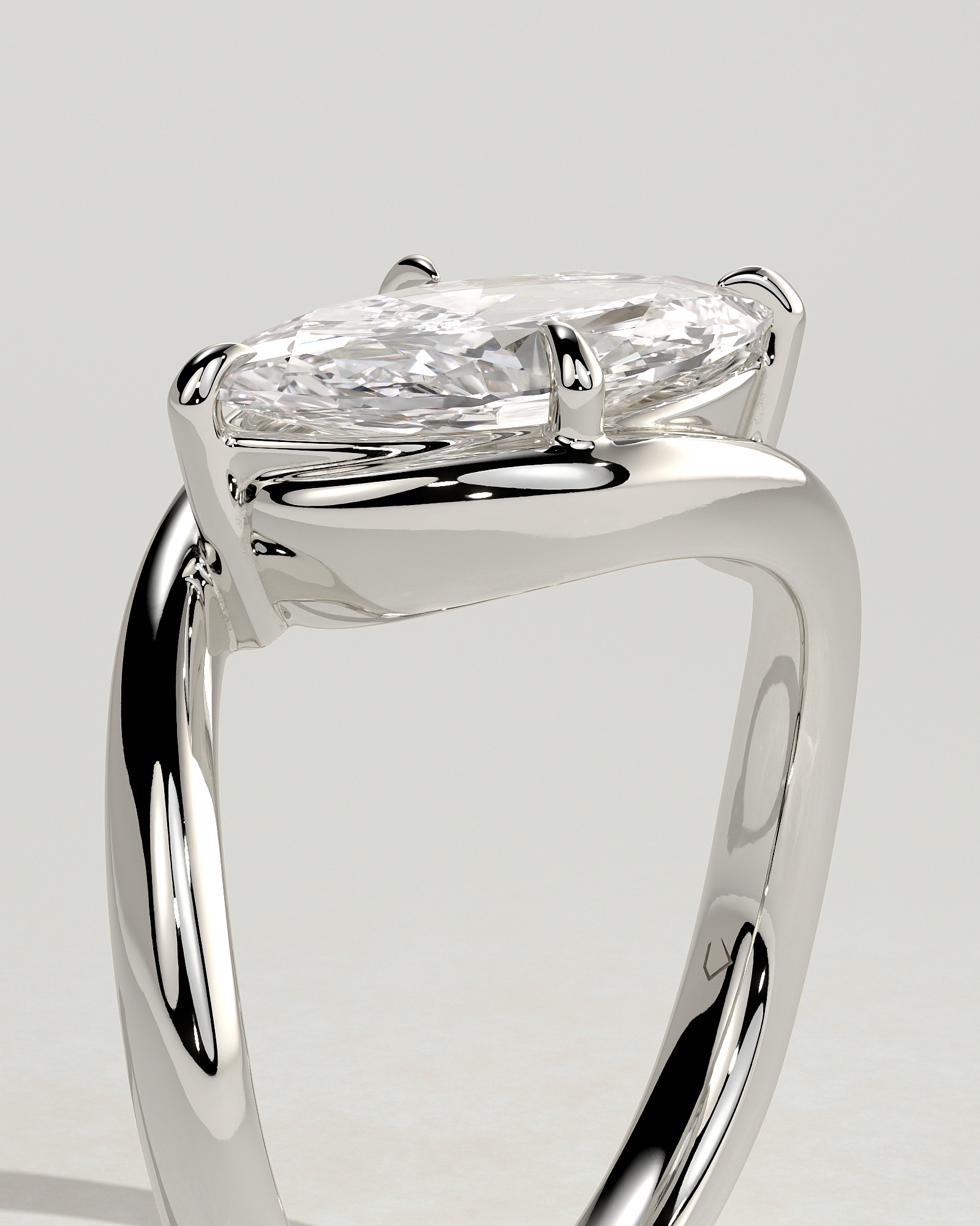 Marquise 4 Claw Solitaire with Bypass Band and East West Setting Engagement Ring - 18k White Gold