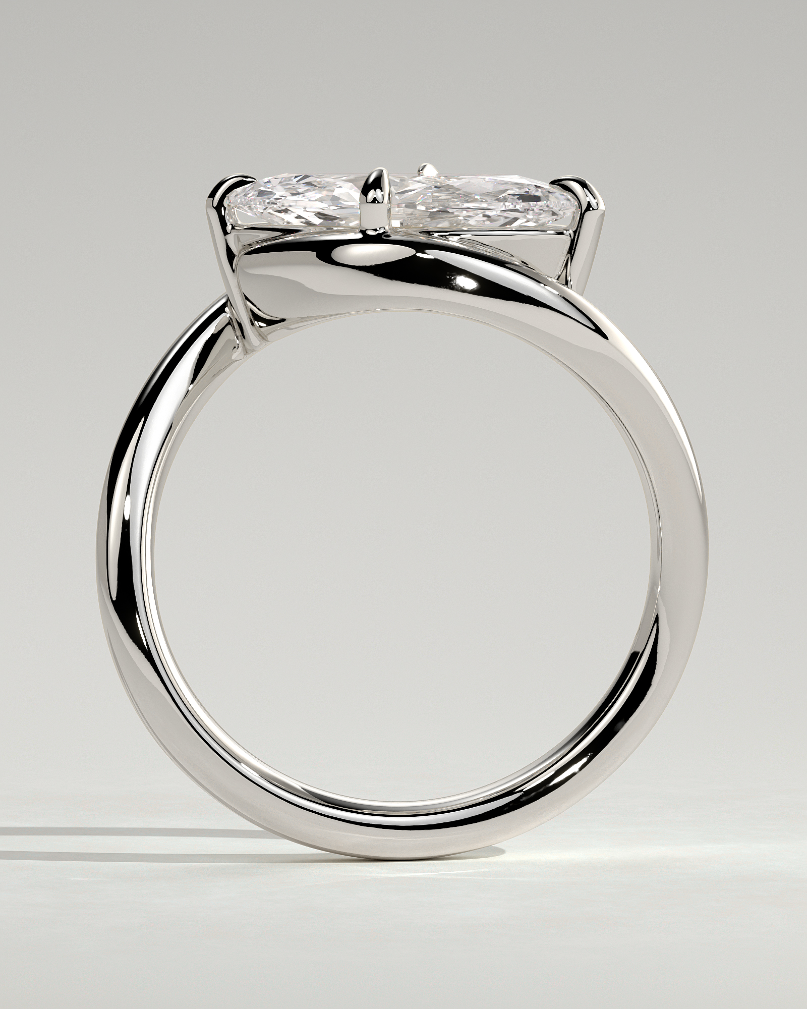 Marquise 4 Claw Solitaire with Bypass Band and East West Setting Engagement Ring - 18k White Gold