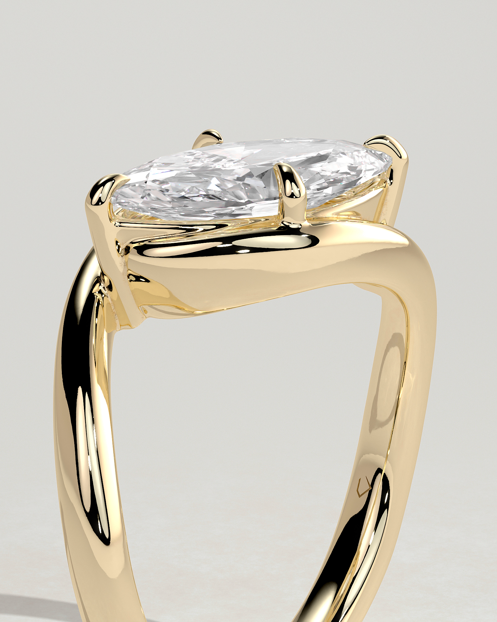 Marquise 4 Claw Solitaire with Bypass Band and East West Setting Engagement Ring - 18k Yellow Gold