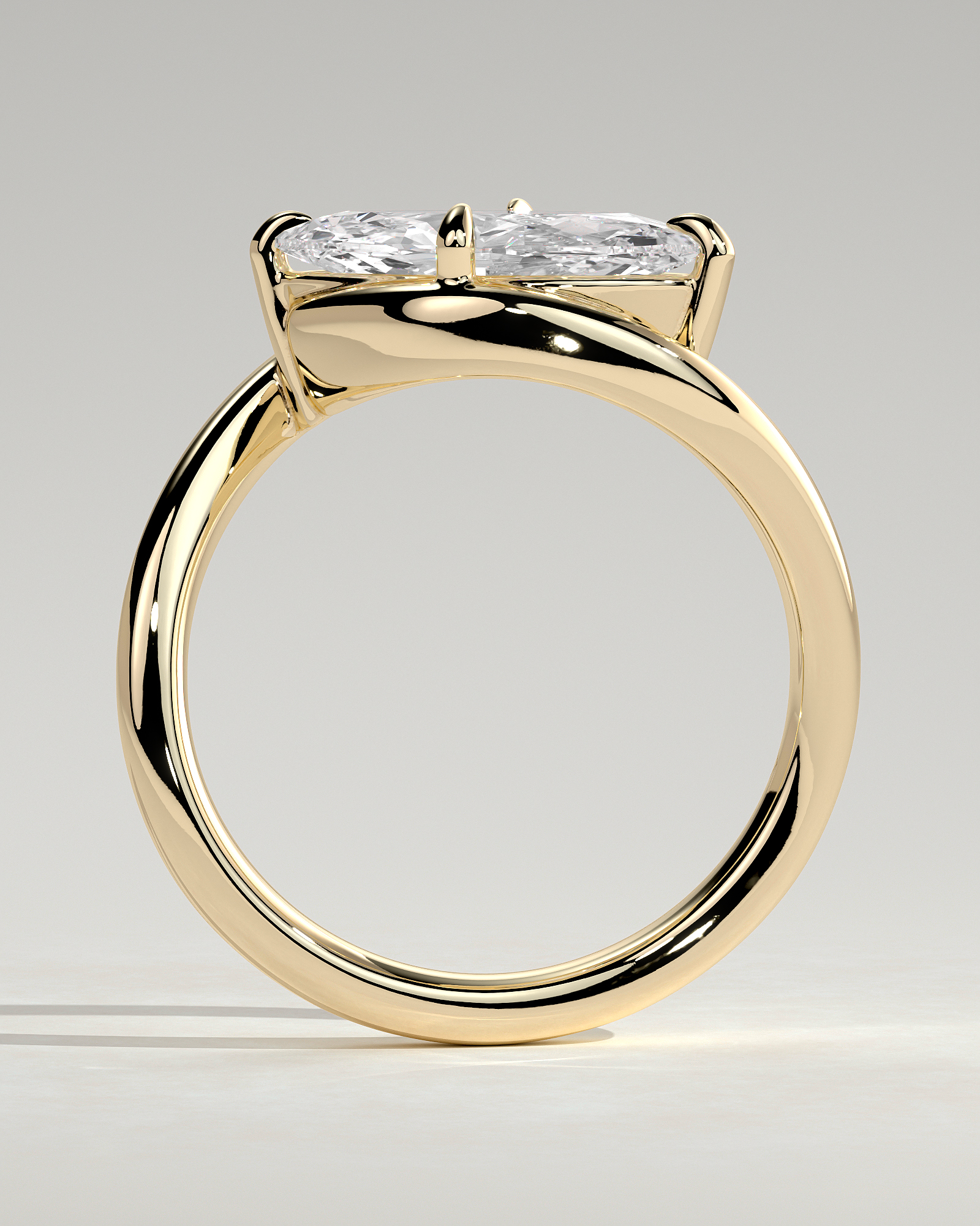Marquise 4 Claw Solitaire with Bypass Band and East West Setting Engagement Ring - 18k Yellow Gold