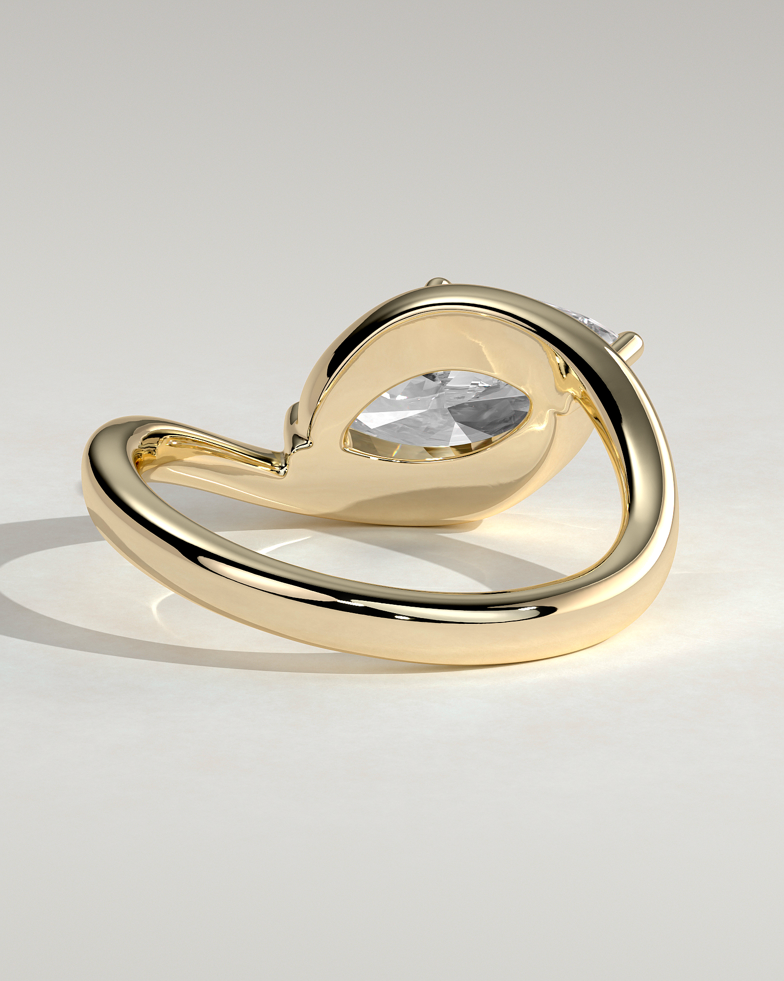 Marquise 4 Claw Solitaire with Bypass Band and East West Setting Engagement Ring - 18k Yellow Gold