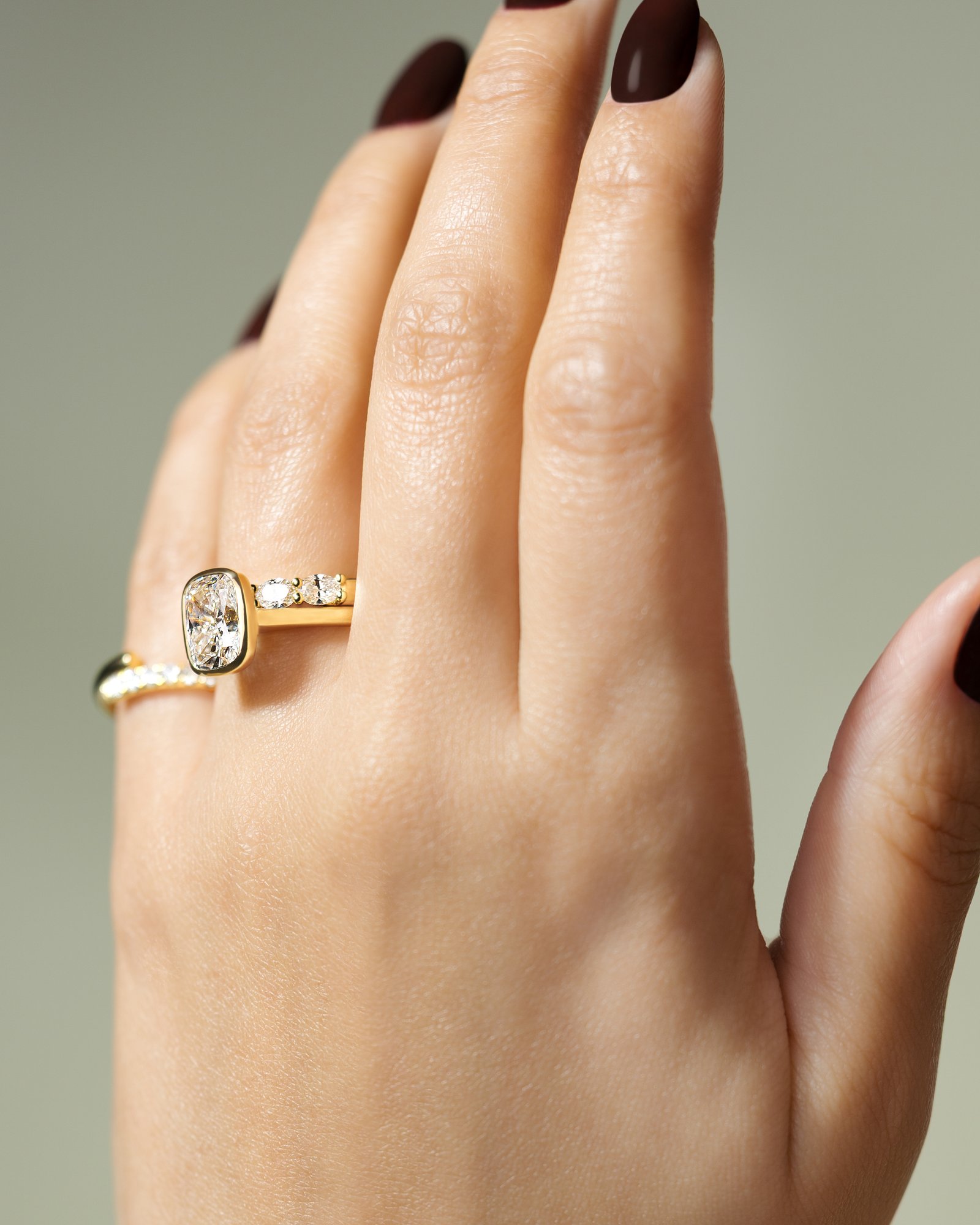 Billie - Cathedral Bezel Set Elongated Cushion Lifestyle Image