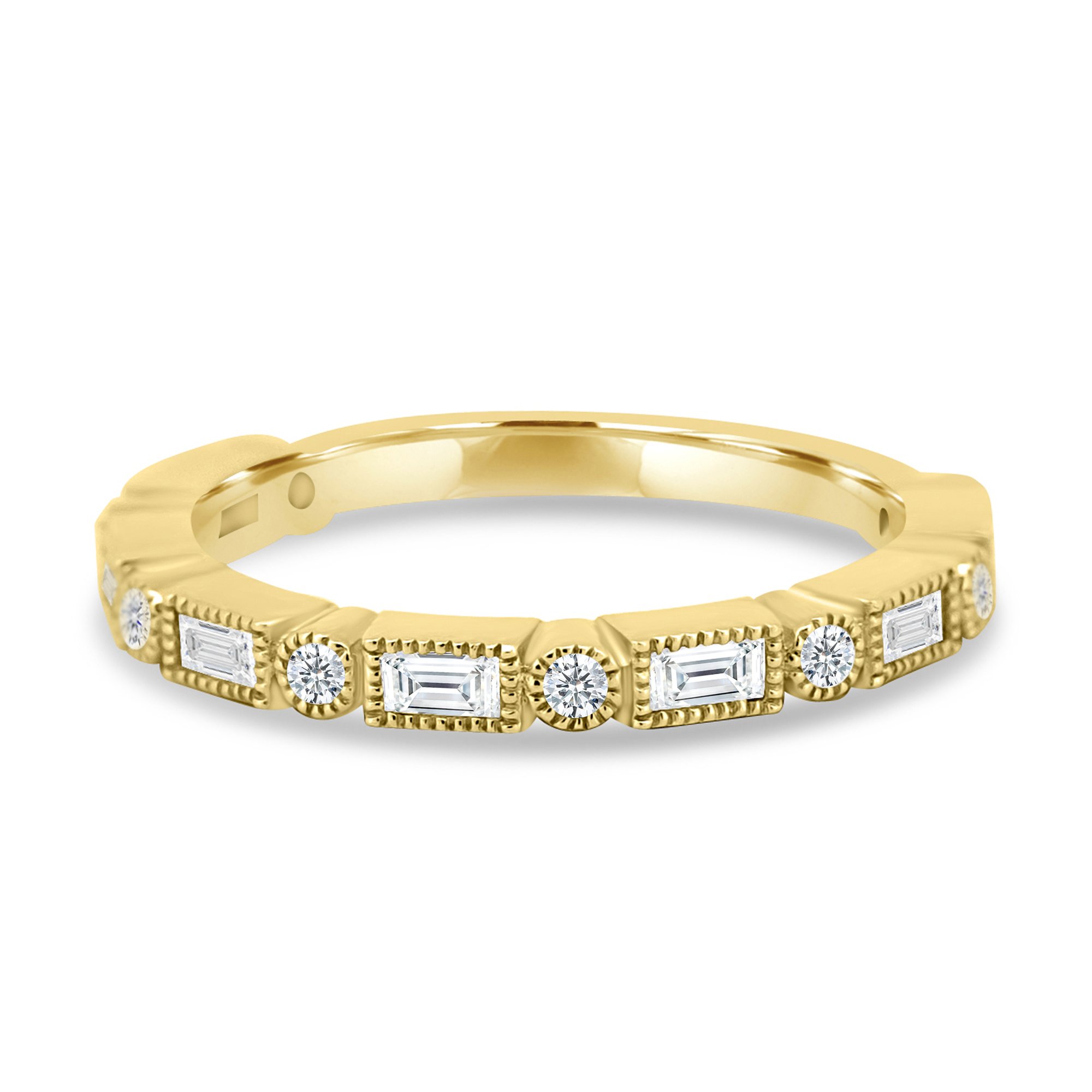 Birdie - Milgrain Setting Accent Stones Wedding Ring - 18k Yellow Gold