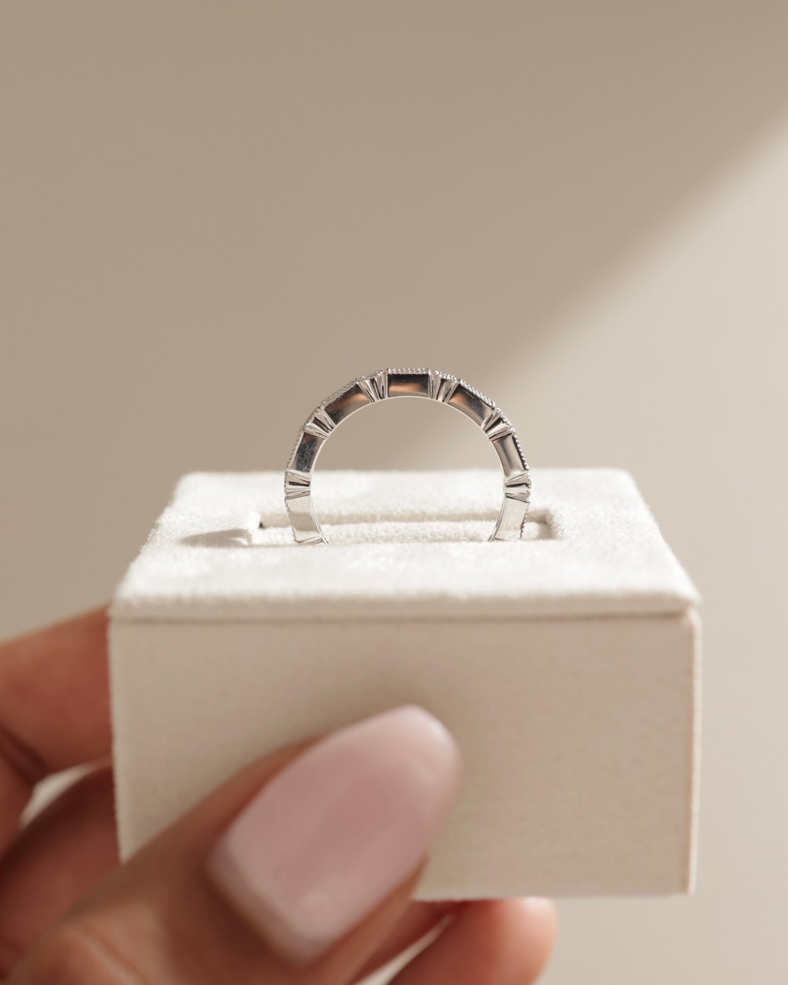 Birdie - Milgrain Setting Accent Stones Wedding Ring Lifestyle Image