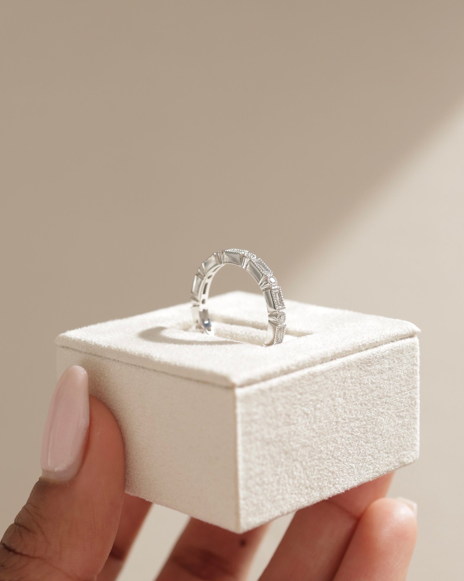 Birdie - Milgrain Setting Accent Stones Wedding Ring Lifestyle Image