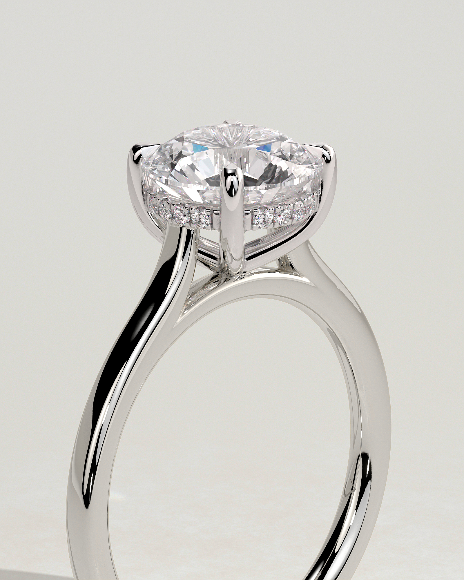 Bonnie  4 Claw Round Solitaire with Hidden Halo - 18k White Gold