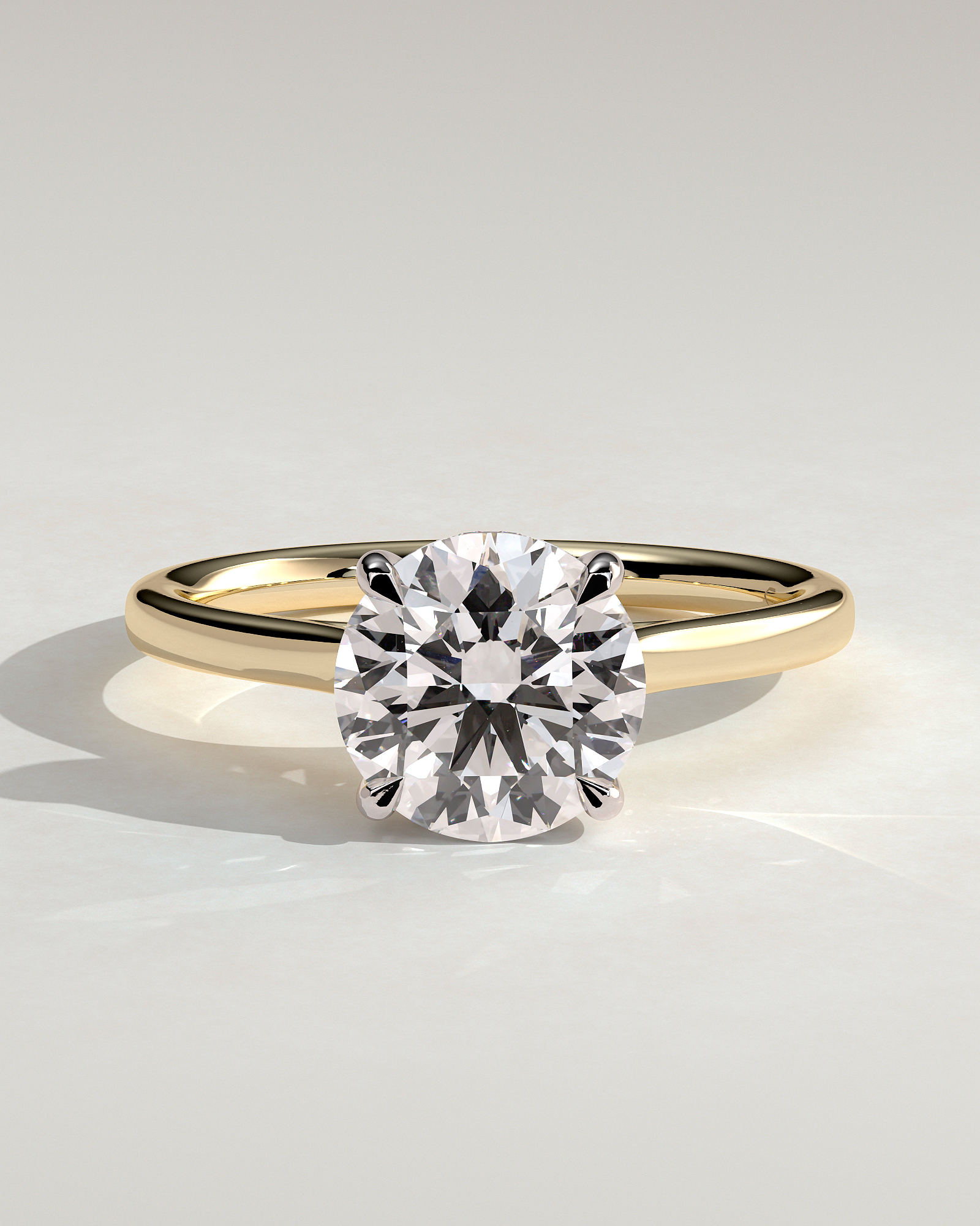 Bonnie  4 Claw Round Solitaire with Hidden Halo - 18k Yellow Gold / 18k White Gold